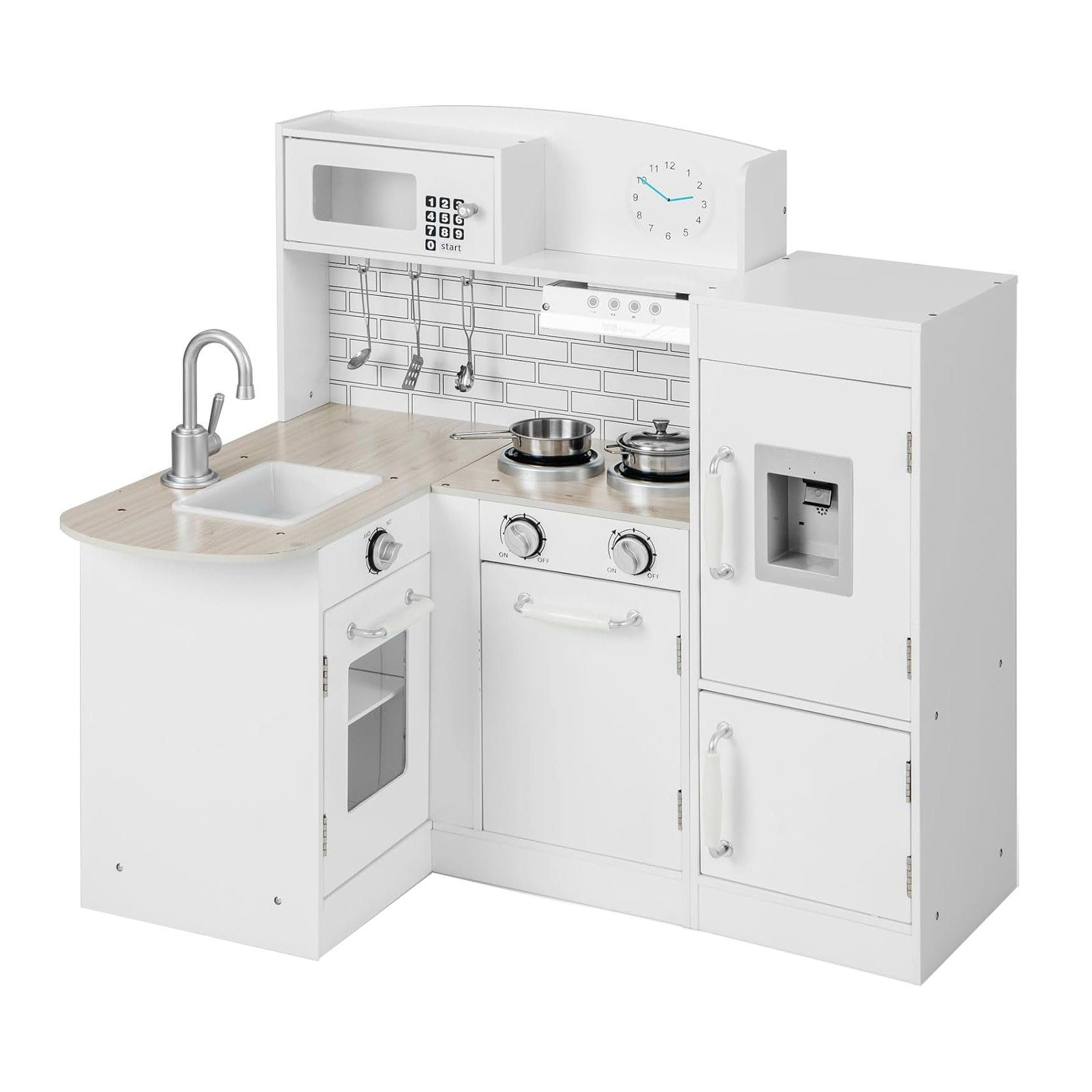 KOMFOTTEU Spielküche Kinderspielküche MDF, mit Zubehör für Kinder ab 3 Jahr günstig online kaufen