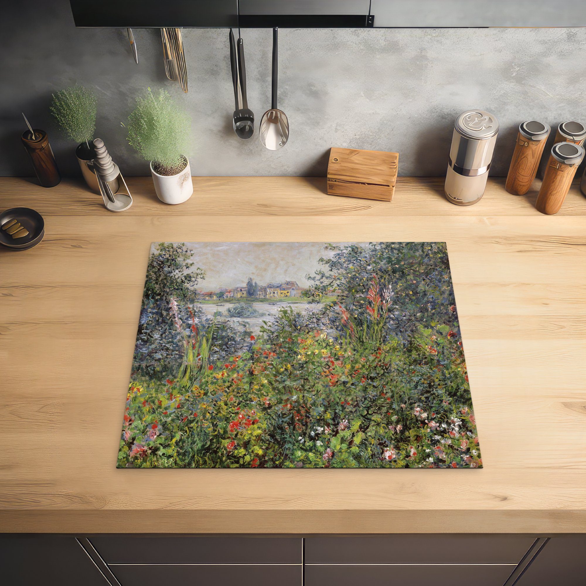 MuchoWow Herdblende-/Abdeckplatte tlg), Induktionsmatte (1 - Gemälde cm, Vinyl, die für 59x52 Monet, von in Ceranfeldabdeckung Vetheuil Claude küche, Blumen