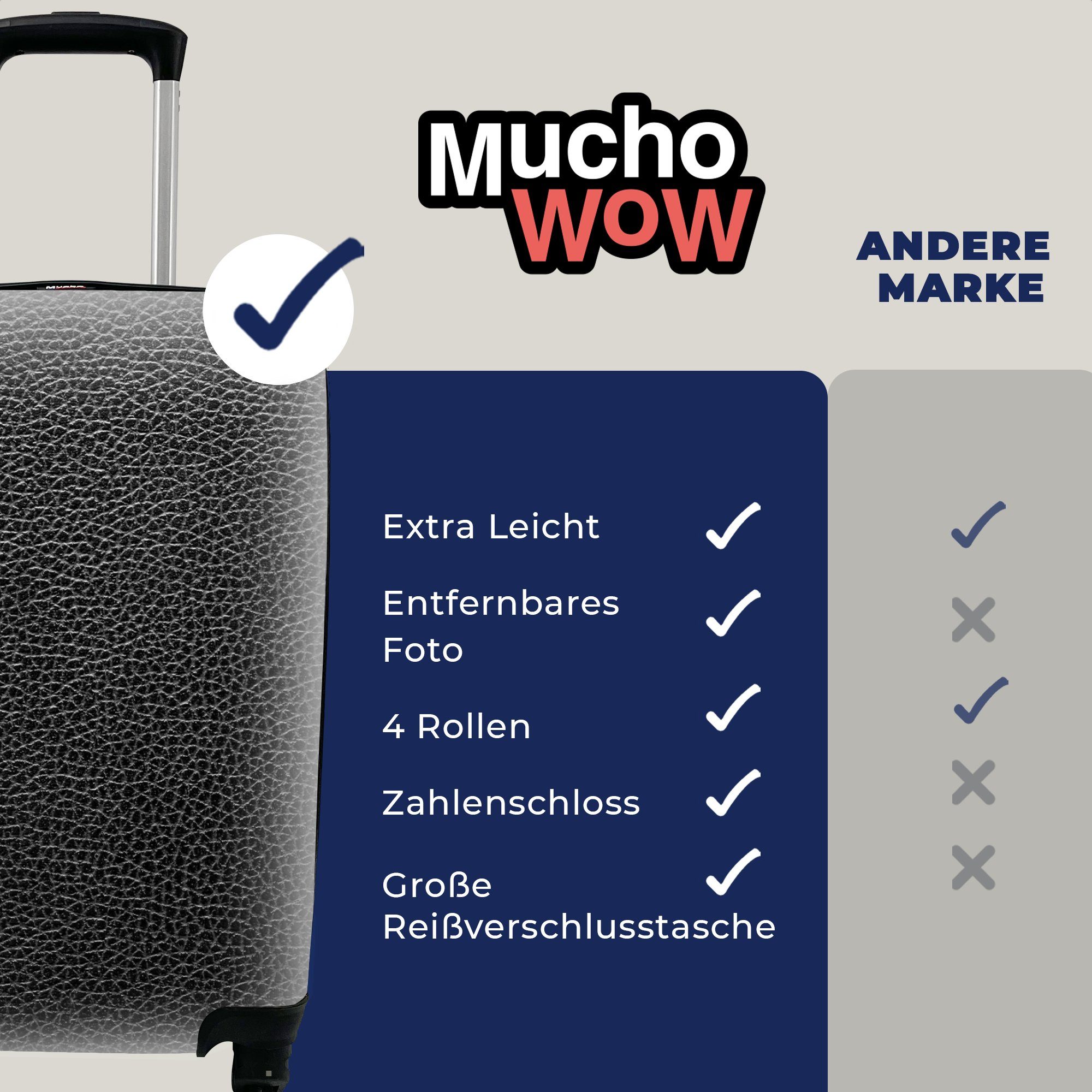 Leder für Reisetasche Handgepäckkoffer - mit Handgepäck Rollen, Ferien, Schwarz, - MuchoWow 4 Trolley, rollen, Reisekoffer Strukturiert