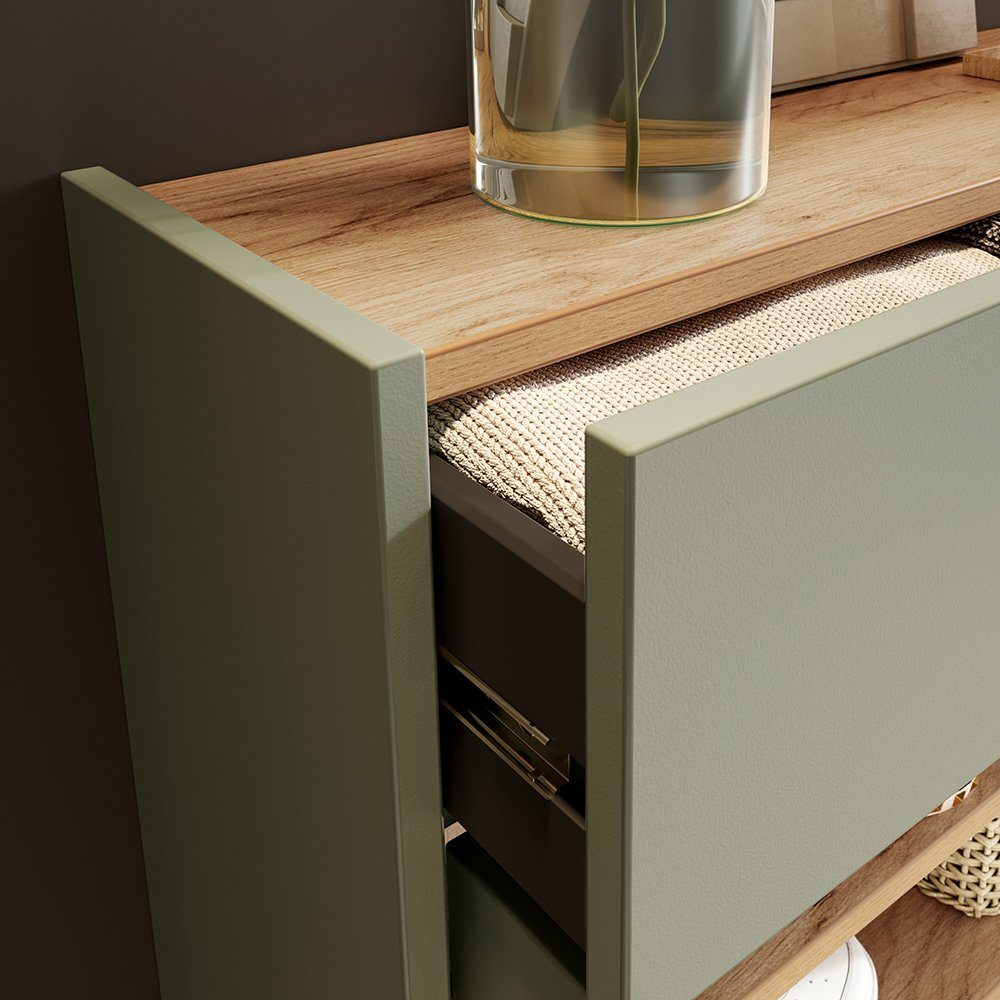 Lomadox Schuhschrank ABERDEEN-01 grün mit Eiche Nb., ideal für schmale Flure, 56/97/22 cm – Bild 5 von 5