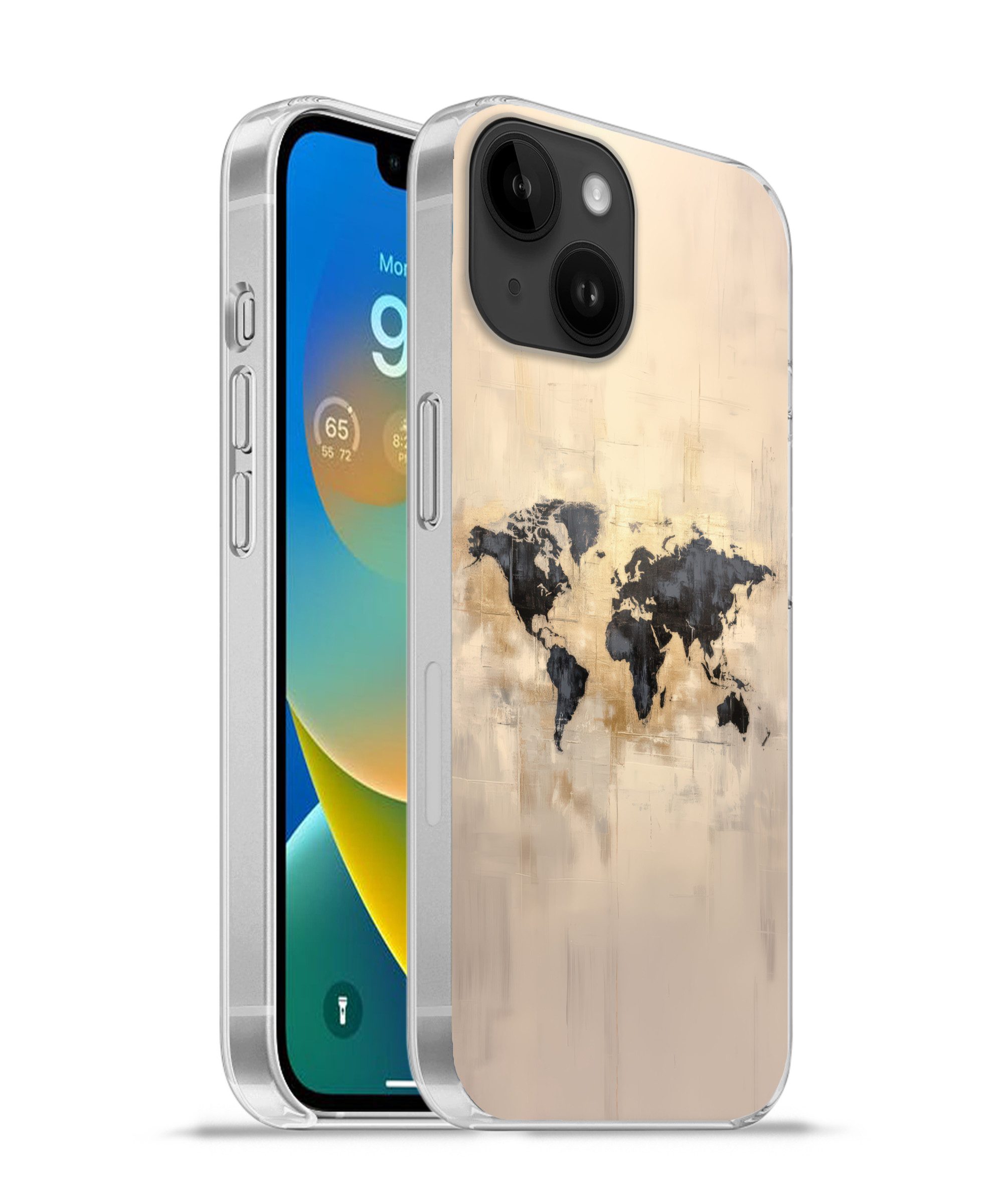MuchoWow Handyhülle für Apple iPhone 14 Weltkarte - Gold - Schwarz - Abstrakt, Smartphone-Bumper, Print, Handy Schutzhülle Dünn