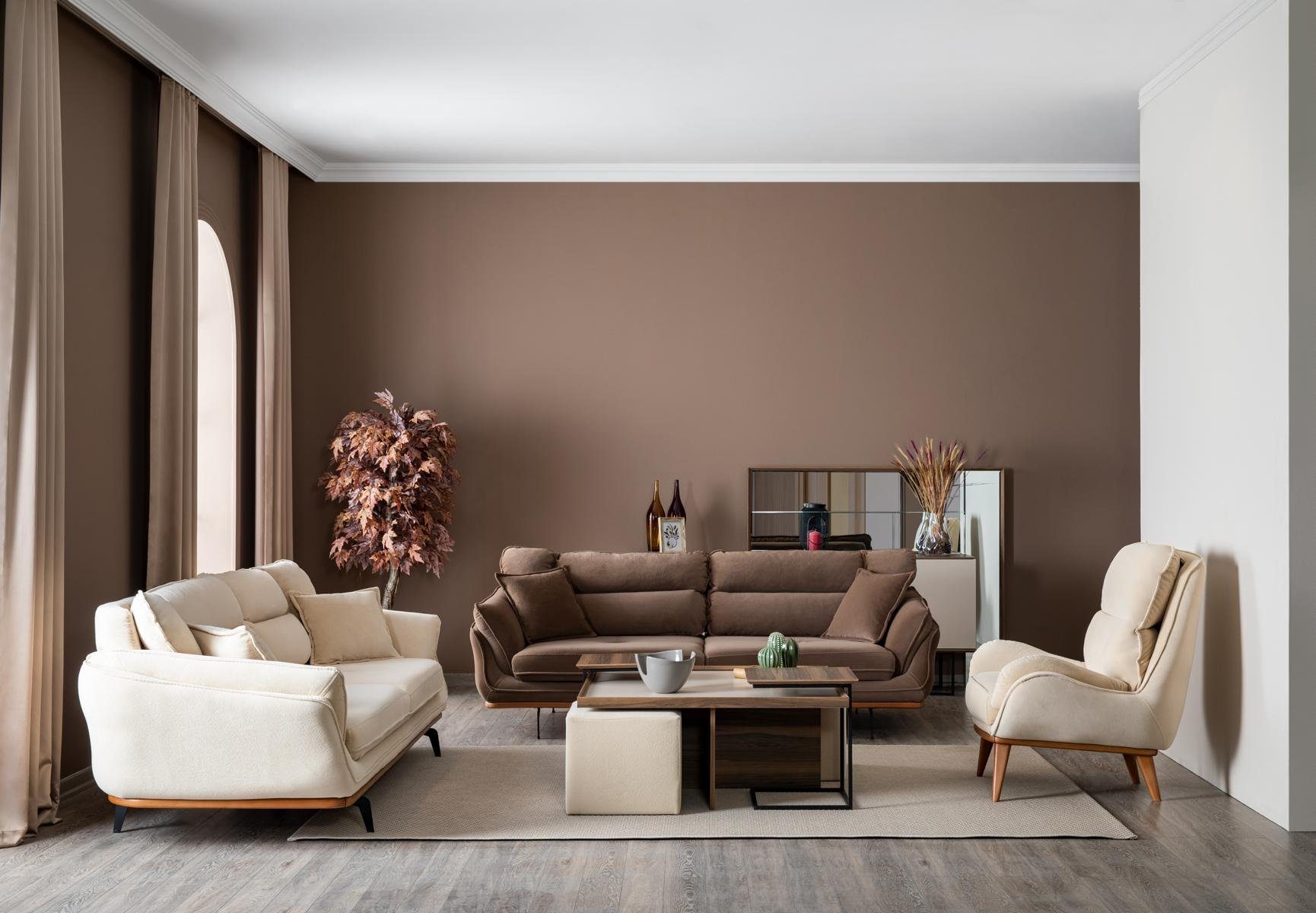 JVmoebel Wohnzimmer-Set, (4-St., 2x 3 Sitzer + Sessel + Couchtisch, Ohne Kommode), Moderne Sofagarnitur 331 Sitzer Couchtisch Set Design