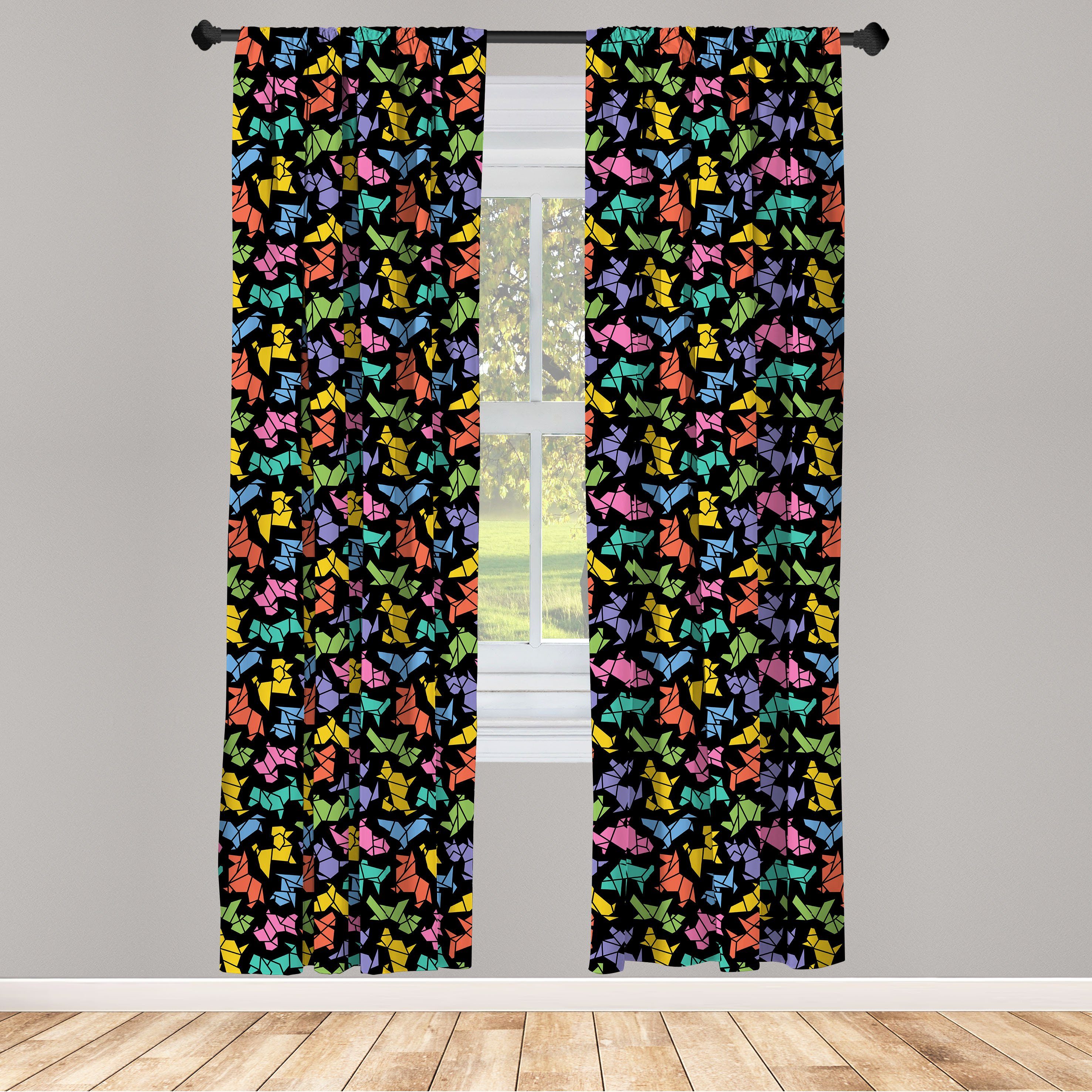 Gardine Vorhang für Wohnzimmer Schlafzimmer Dekor, Abakuhaus, Microfaser, Hunde Abstrakt Origami-Art-Hunde