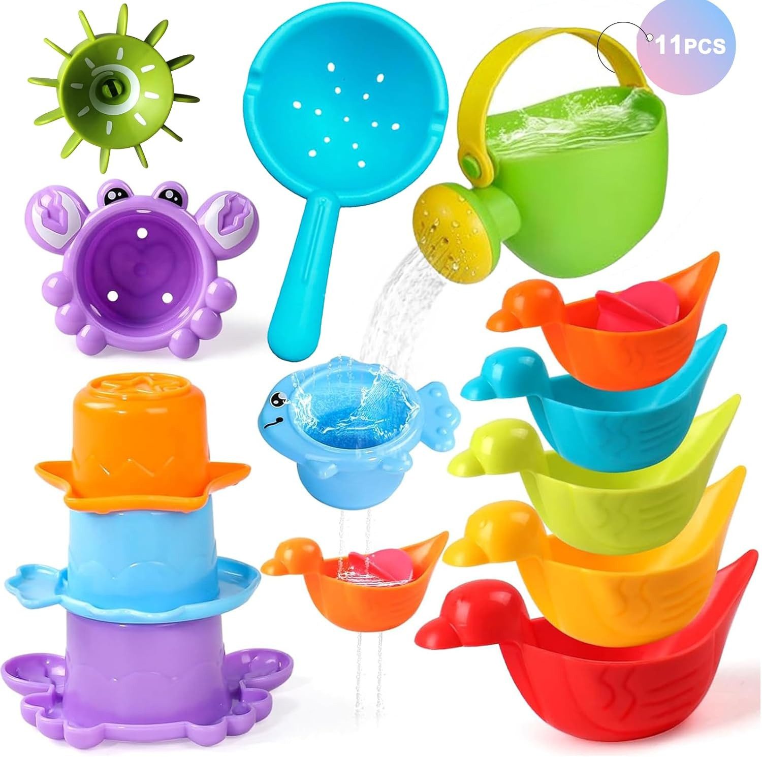 PungKhoi Badespielzeug Baby Badspielzeug Stapelbecher Gießkanne Lernspiel 11-teilig (11-tlg), Spielset für Kinder ab 12 Monaten pädagogisch spielerisch