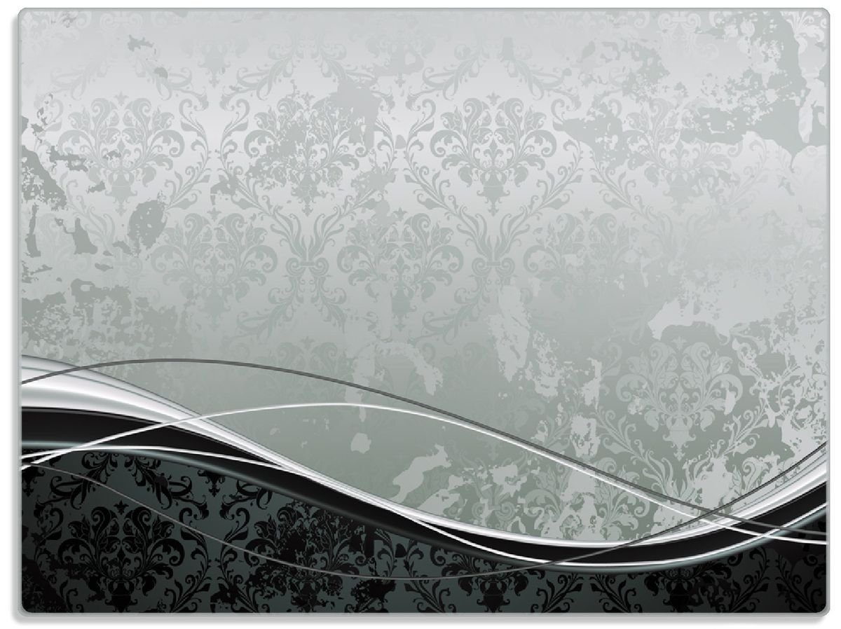 Schnörkelei Wallario (inkl. ESG-Sicherheitsglas, 30x40cm 1-St), 4mm, mit Wellen, Schneidebrett rutschfester Gummifüße Grau-schwarze