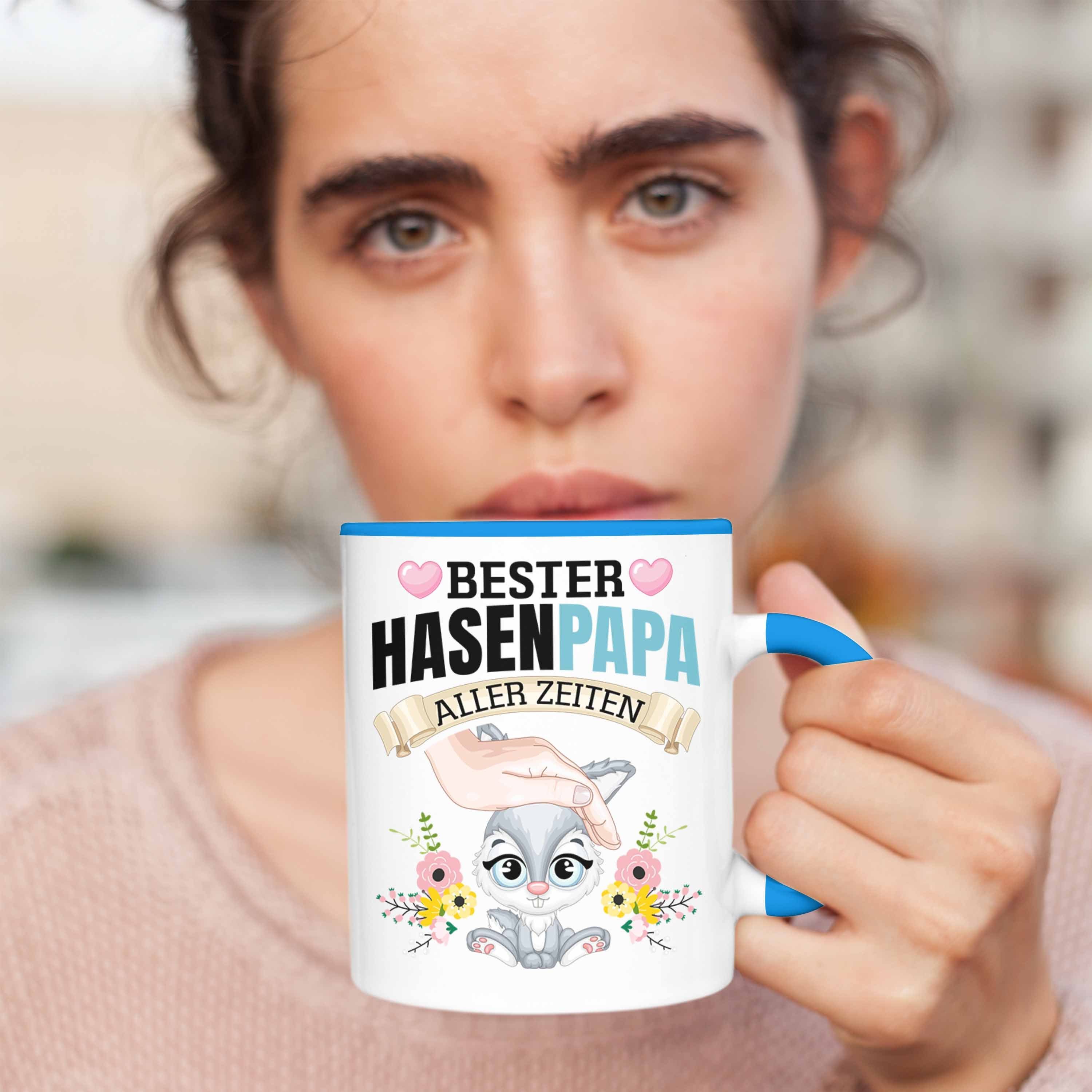 Trendation Tasse Hasen Kaninchen Tasse Papa Hasen Geschenk Bester Blau Kinder Hasen-Besitzer
