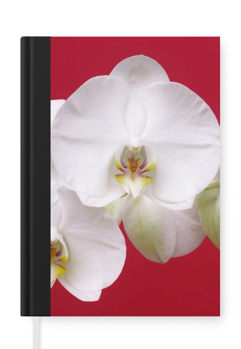 MuchoWow Notizbuch Weiße Orchidee auf Rot, Journal, Merkzettel, Tagebuch, Notizheft, A5, 98 Seiten, Haushaltsbuch