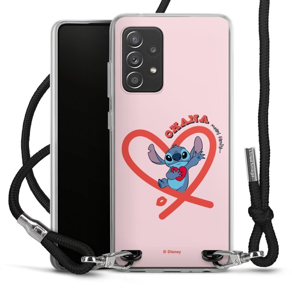 DeinDesign Handyhülle Lilo & Stitch Herz Disney Stitch Ohana Pink Heart, Samsung Galaxy A52s 5G Handykette Hülle mit Band Case zum Umhängen