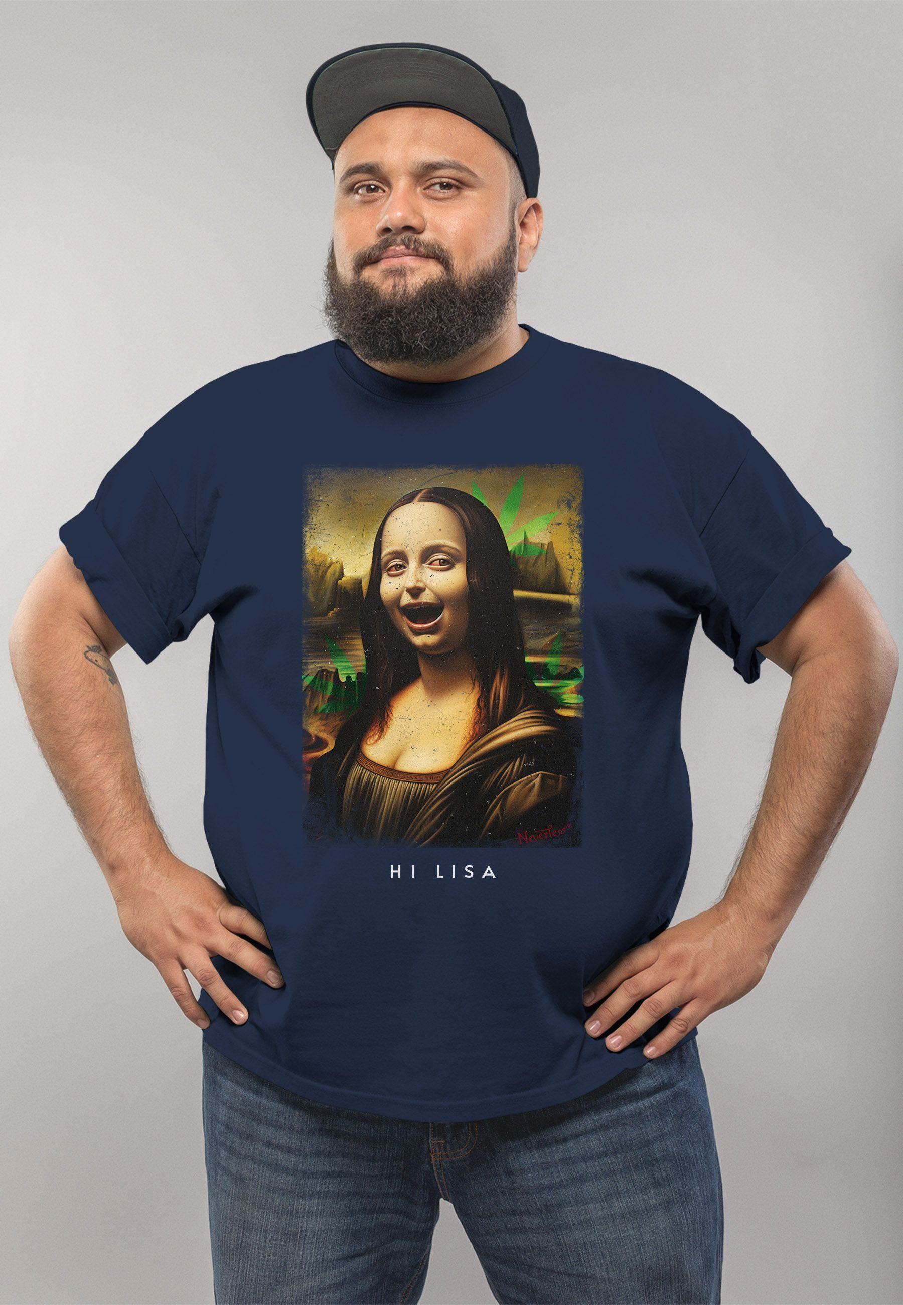 Mona Herren Kapuzen-Pullover Stona Meme T-Shirt mit Lisa Lisa Parodie navy Aufdruck Print-Shirt MoonWorks Print Print