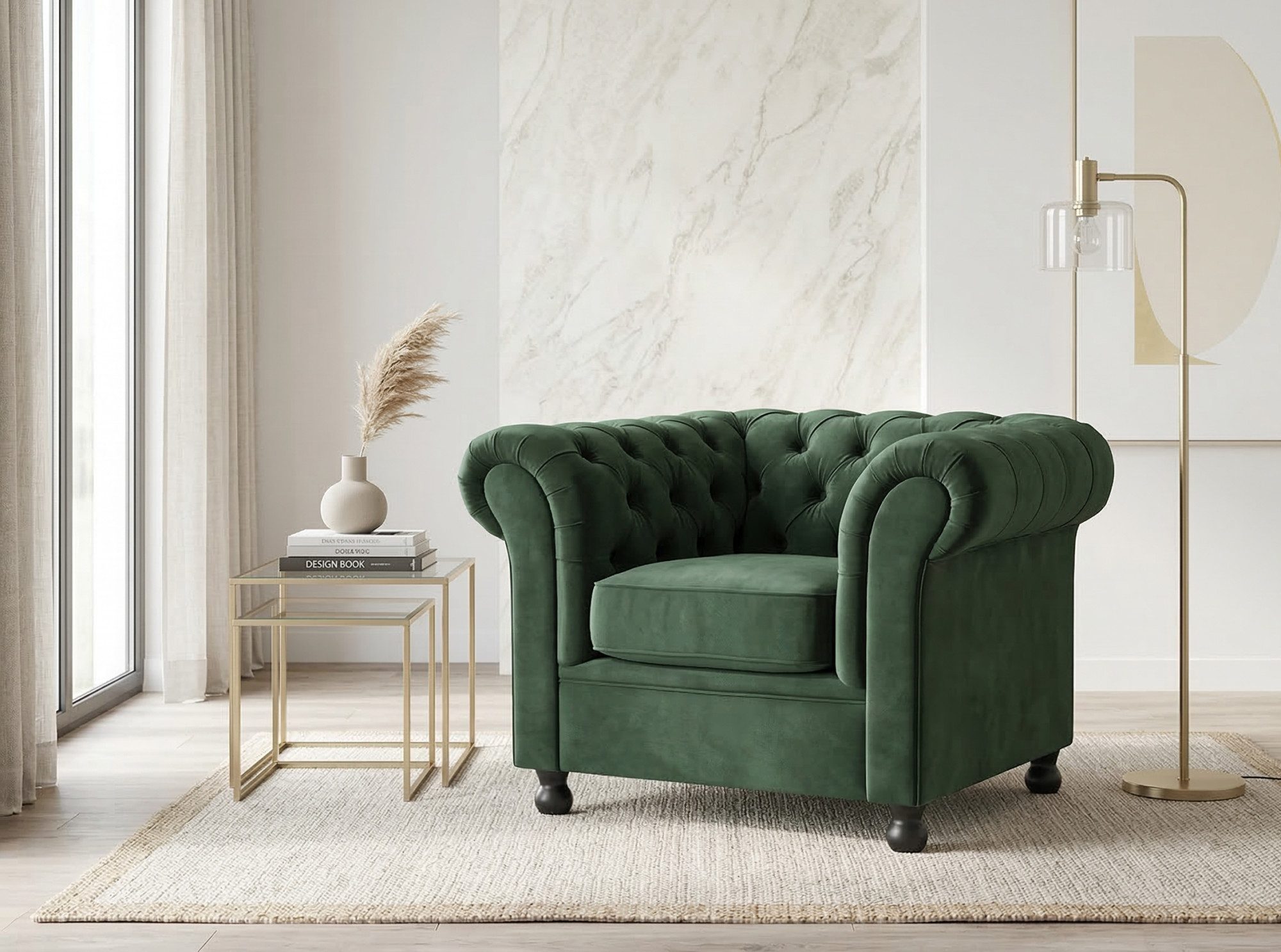 Home affaire Sessel BRONNOY Chesterfield Sessel mit aufwendiger Knopfheftung, Breite 108cm, Polstersessel mit geschwungenen Armlehnen, Chesterfield-Optik
