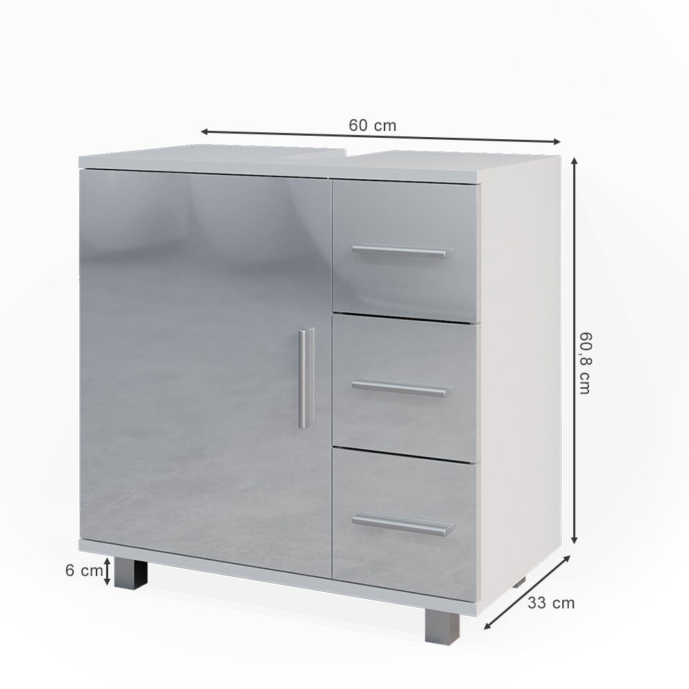 Vicco Waschbeckenunterschrank Ilias, Weiß Hochglanz, 60 x 60.8 cm (1-St)