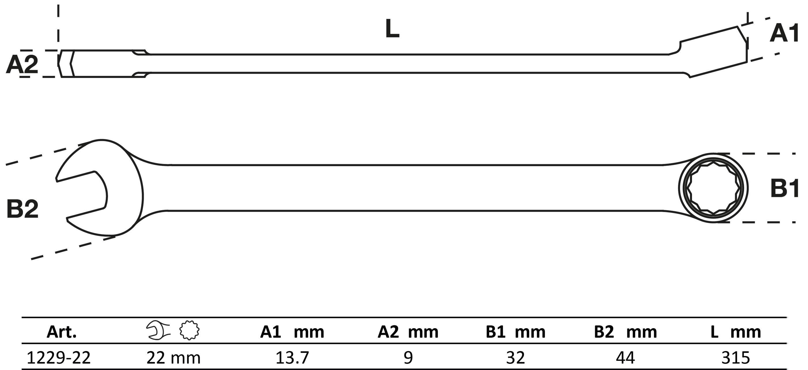 SW 22 Maul-Ringschlüssel, lang, mm BGS extra technic Maulschlüssel