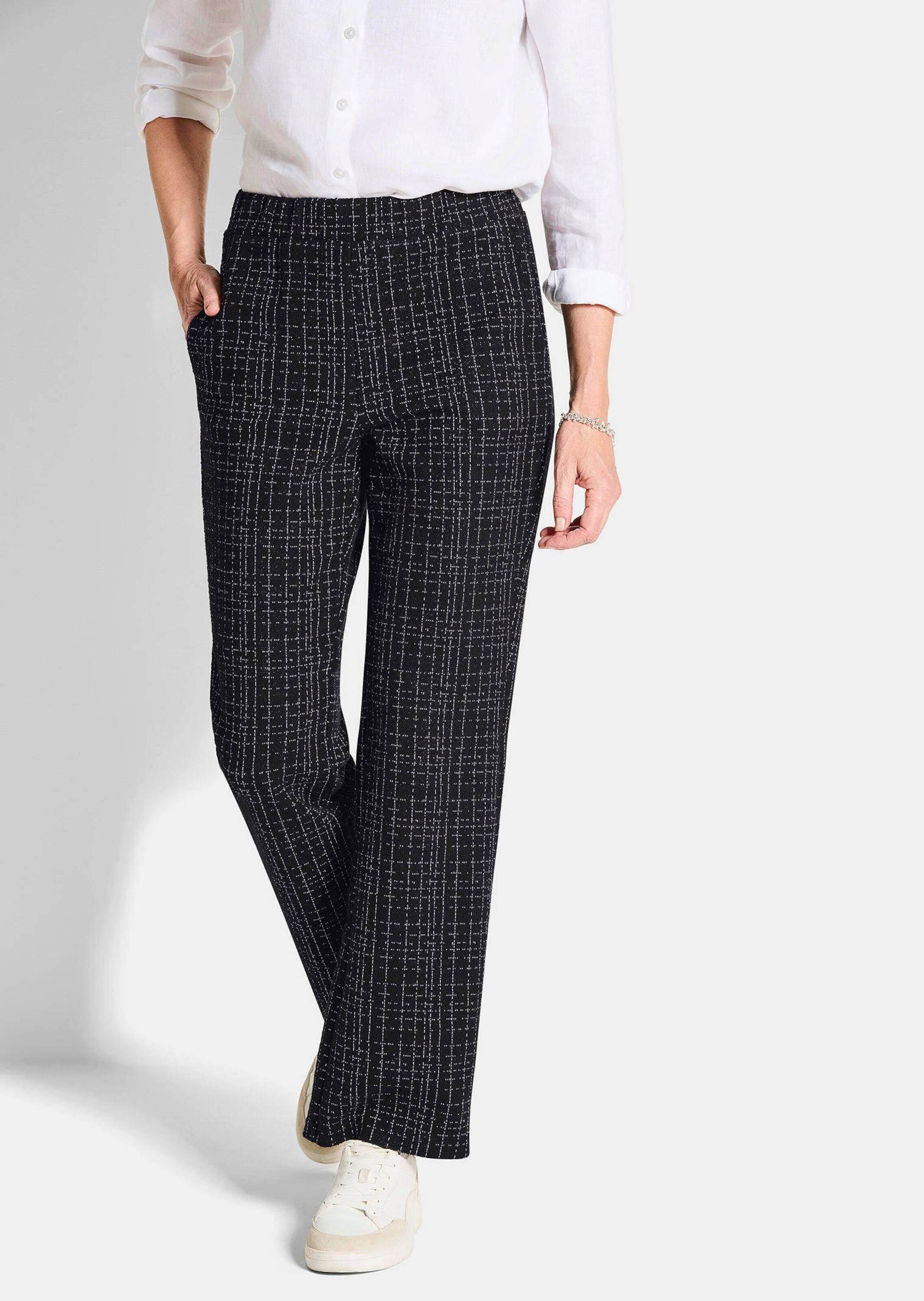 GOLDNER Stoffhose Elegante Businesshose VERA in Tweed Stilvolle, gerade Hose mit Karomuster und Glanzgarn, hoher Bund