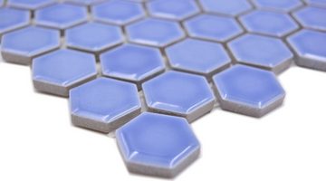 Mosani Mosaikfliesen Hexagonale Sechseck Mosaik Fliese Keramik mini blau