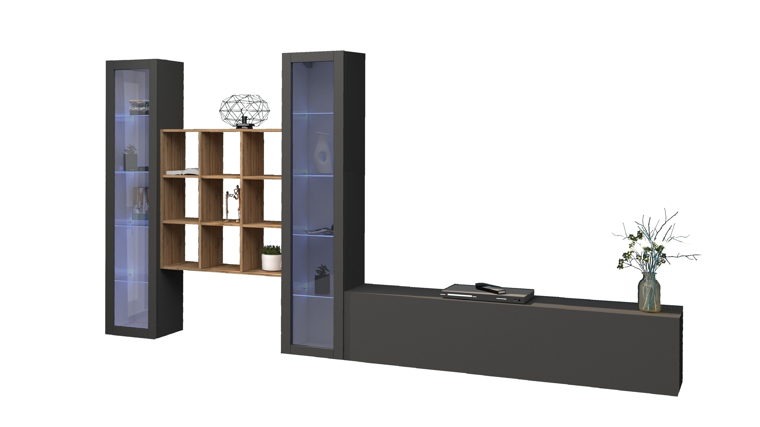 Web Furniture Wohnwand (4-teilig) in Anthrazit matt - 350x180x30 (BxHxT), (4-teilig)