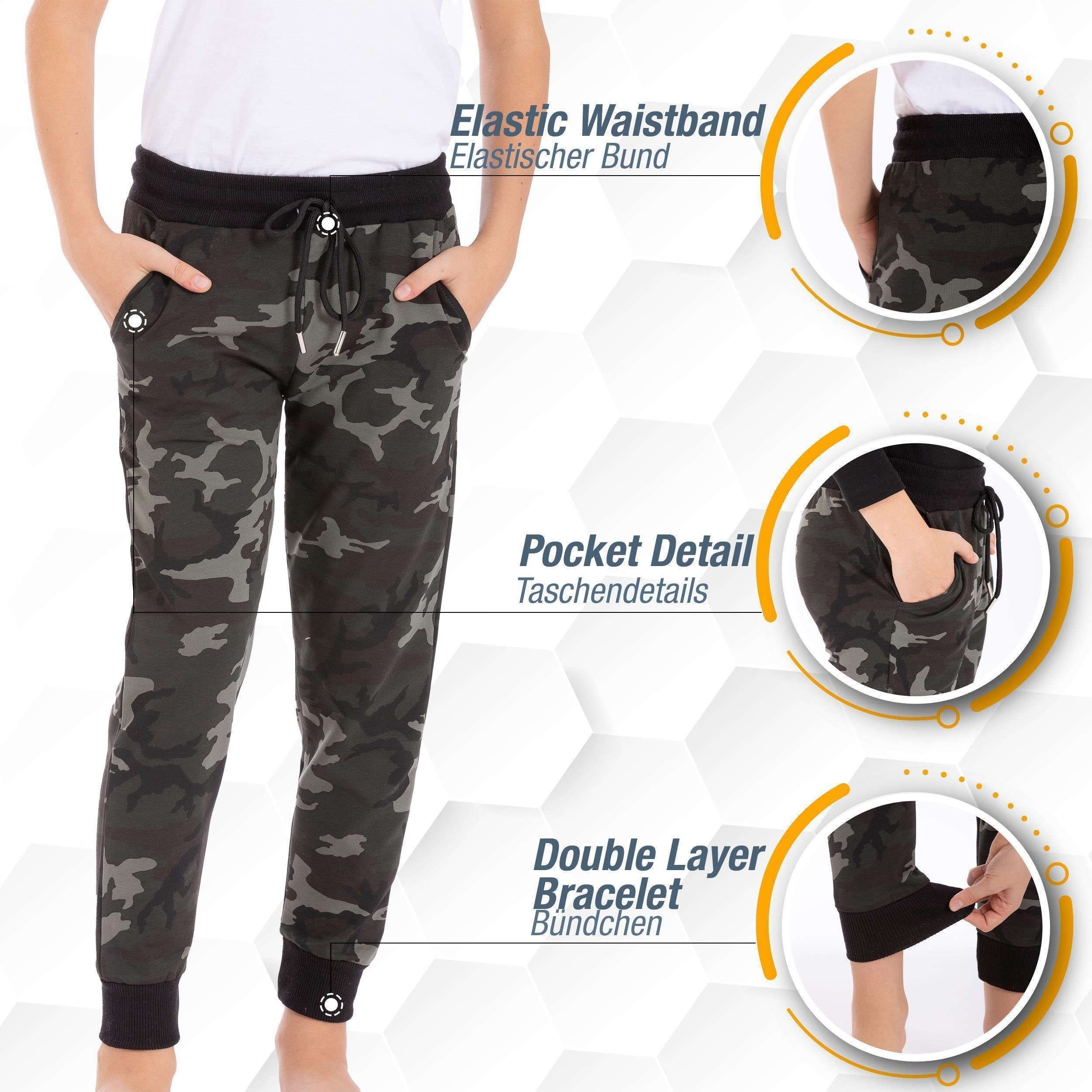 LOREZA Jogginghose Jungen & Mädchen Freizeithose Trainingshose Sporthose - Camouflage - (1-tlg)