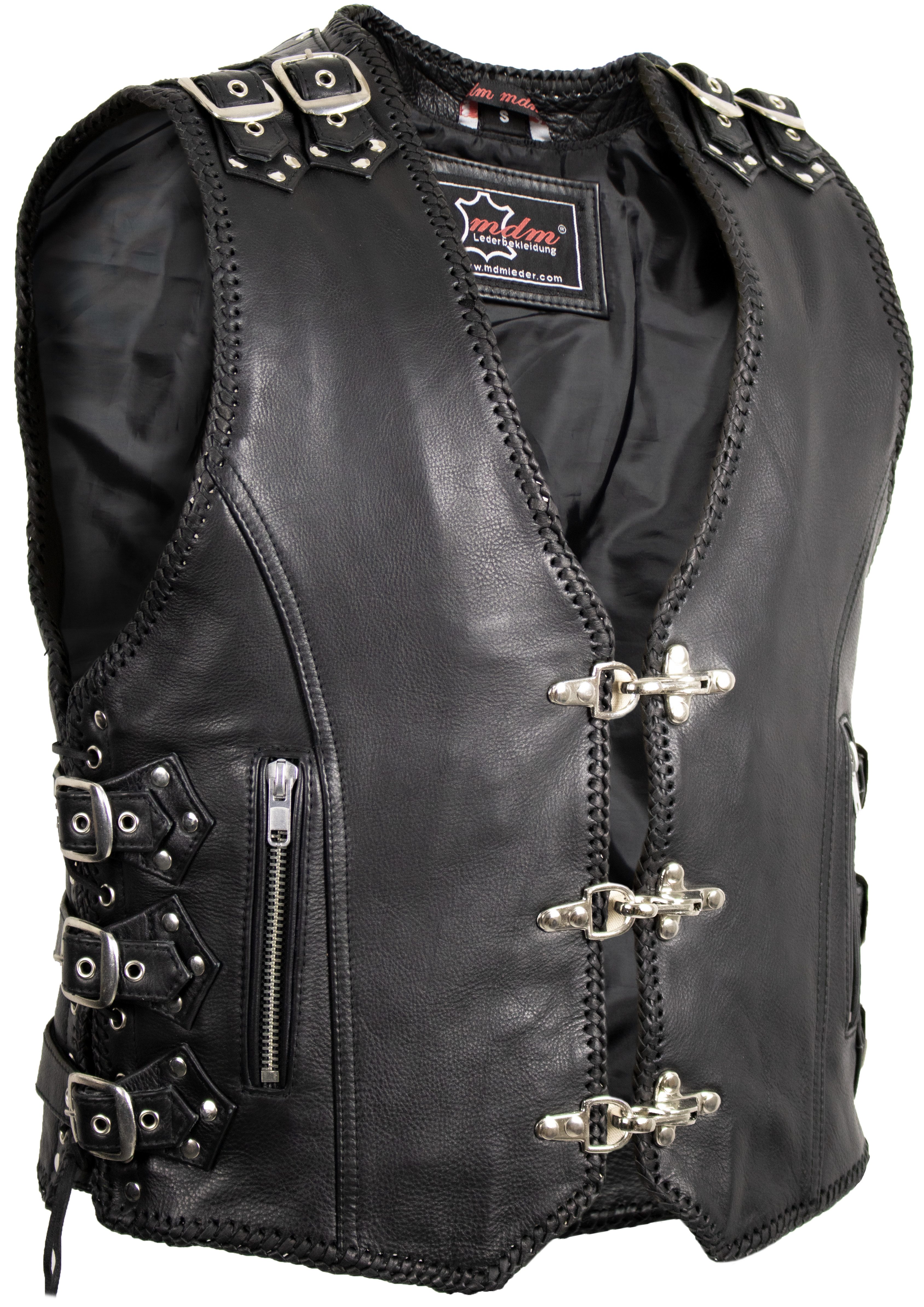 Lederweste Herren Biker Schnallen Lederweste Kutte Biker Karabiner Weste