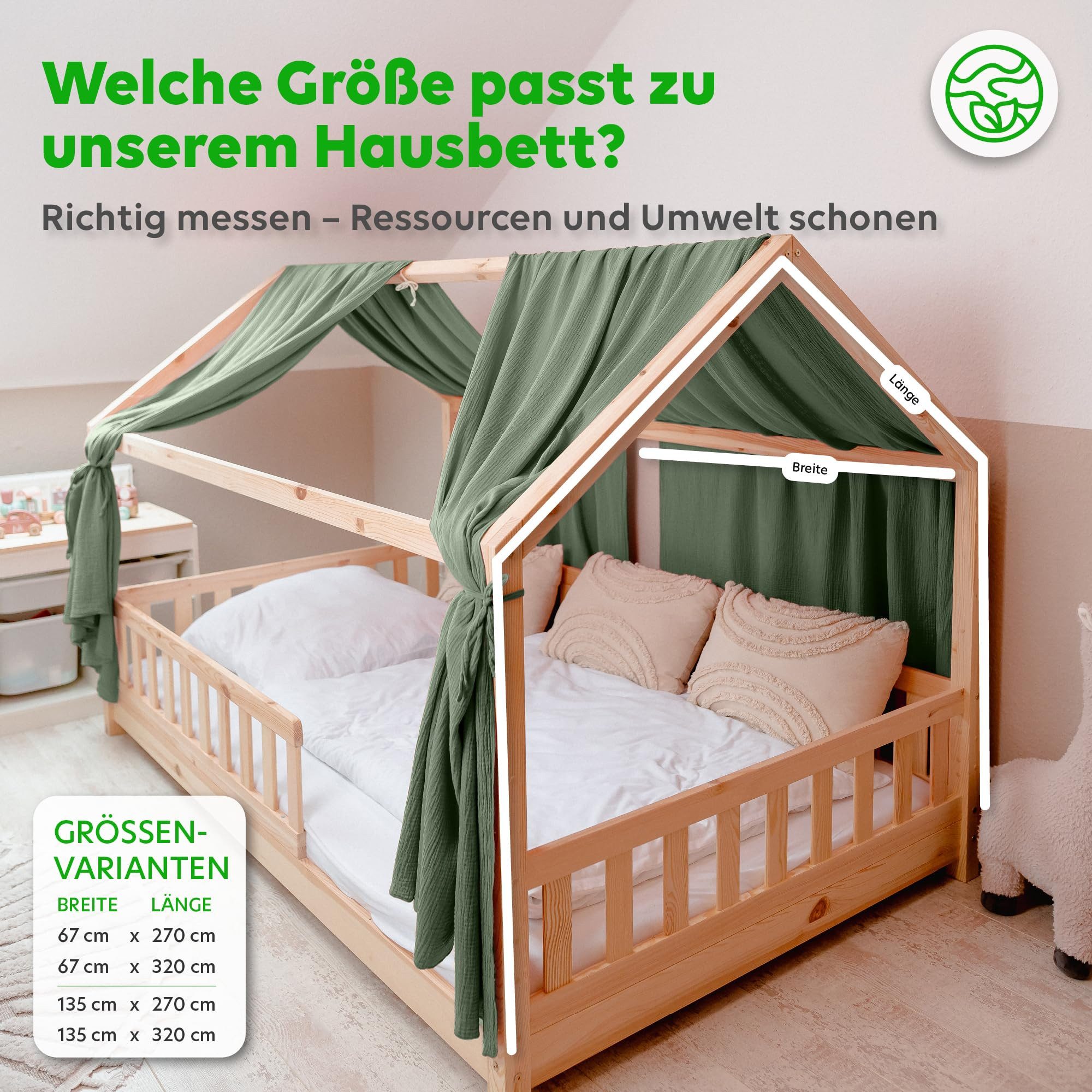 lilimaus Betthimmel für Hausbett aus 100% Musselin - 2er-Set fürs Kinderbett (1-tlg), Set mit 2 abgestimmten Stoffbahnen - weich & schnell montiert – Bild 4 von 5