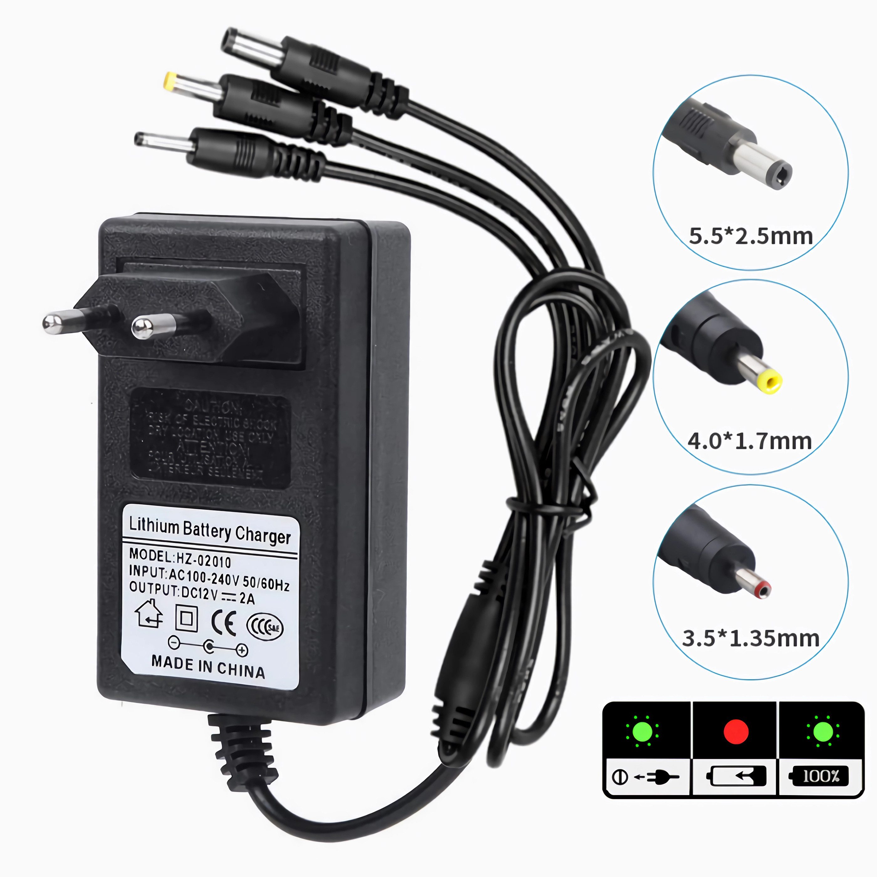 Bolwins R49C 12V Ladegerät für Kinderautos, Quads & E-Fahrzeuge Universal-Netzteil (3-in-1 Ladegerät Für 12V Akkus geeignet Mehrere Steckeradapter)