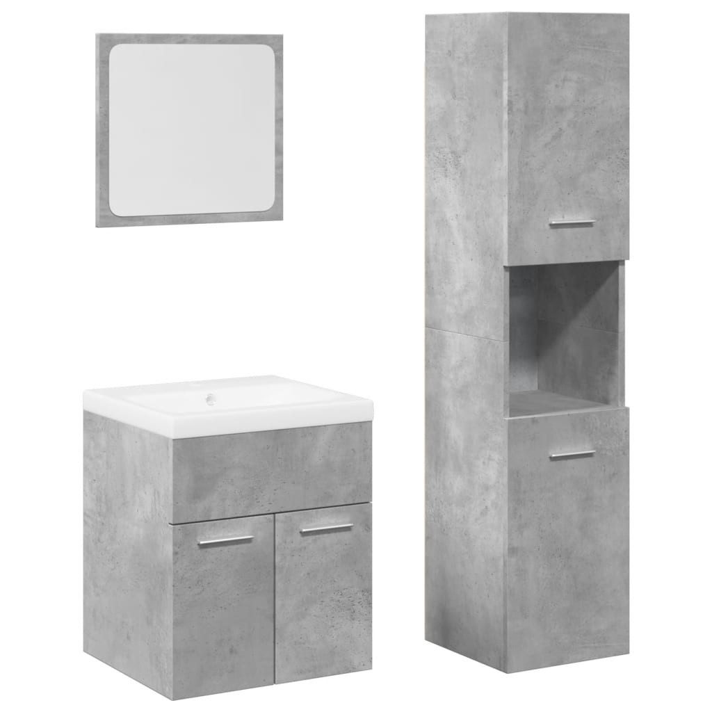 vidaXL Badezimmer-Set 4-tlg. Badmöbel-Set Betongrau Holzwerkstoff, (1-St)