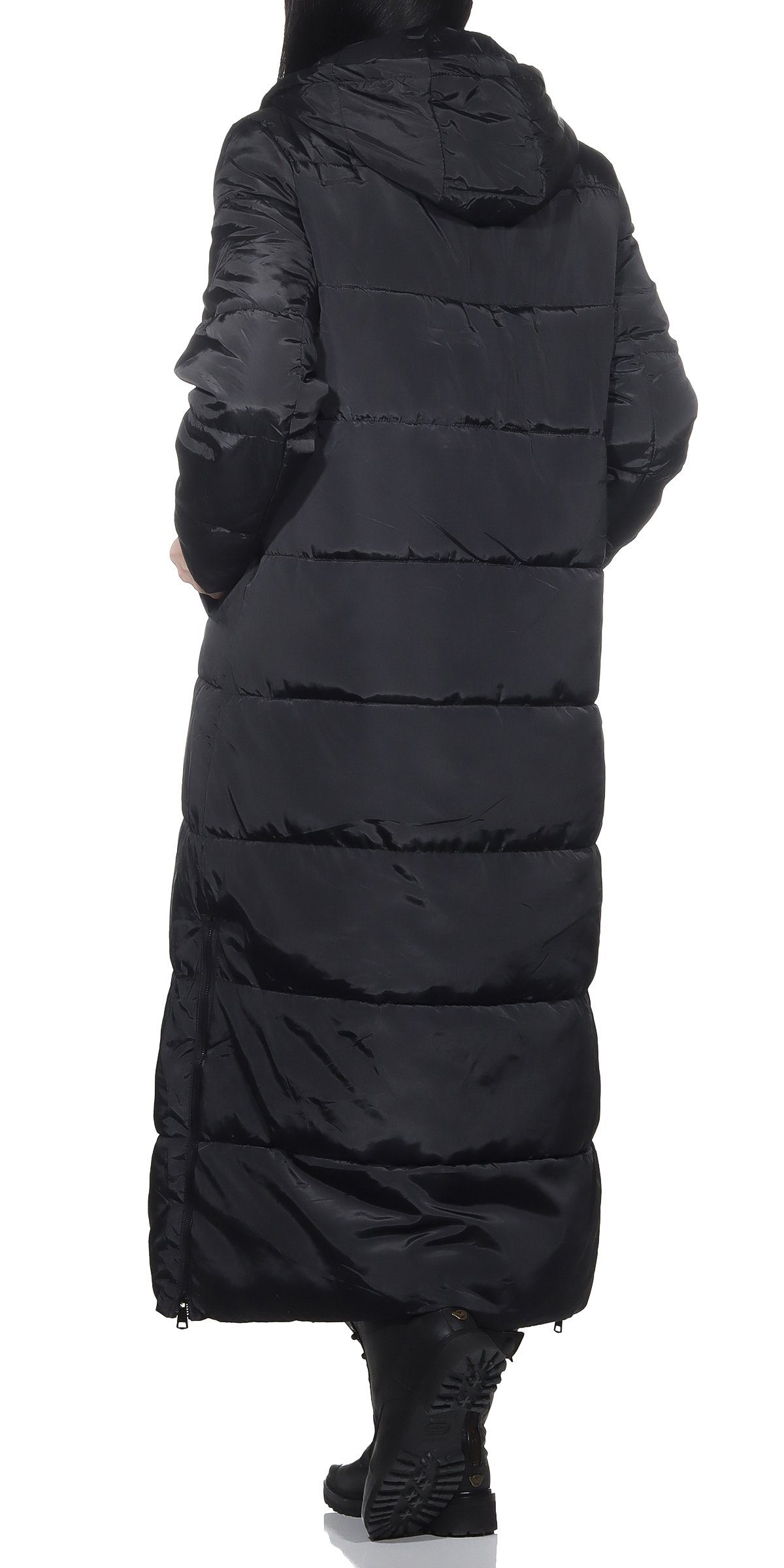 Aurela Damenmode Steppmantel Longmantel gefütterter Damen Wintermantel Teddyfell, abnehmbare Kapuze, in großen Größen erhältlich