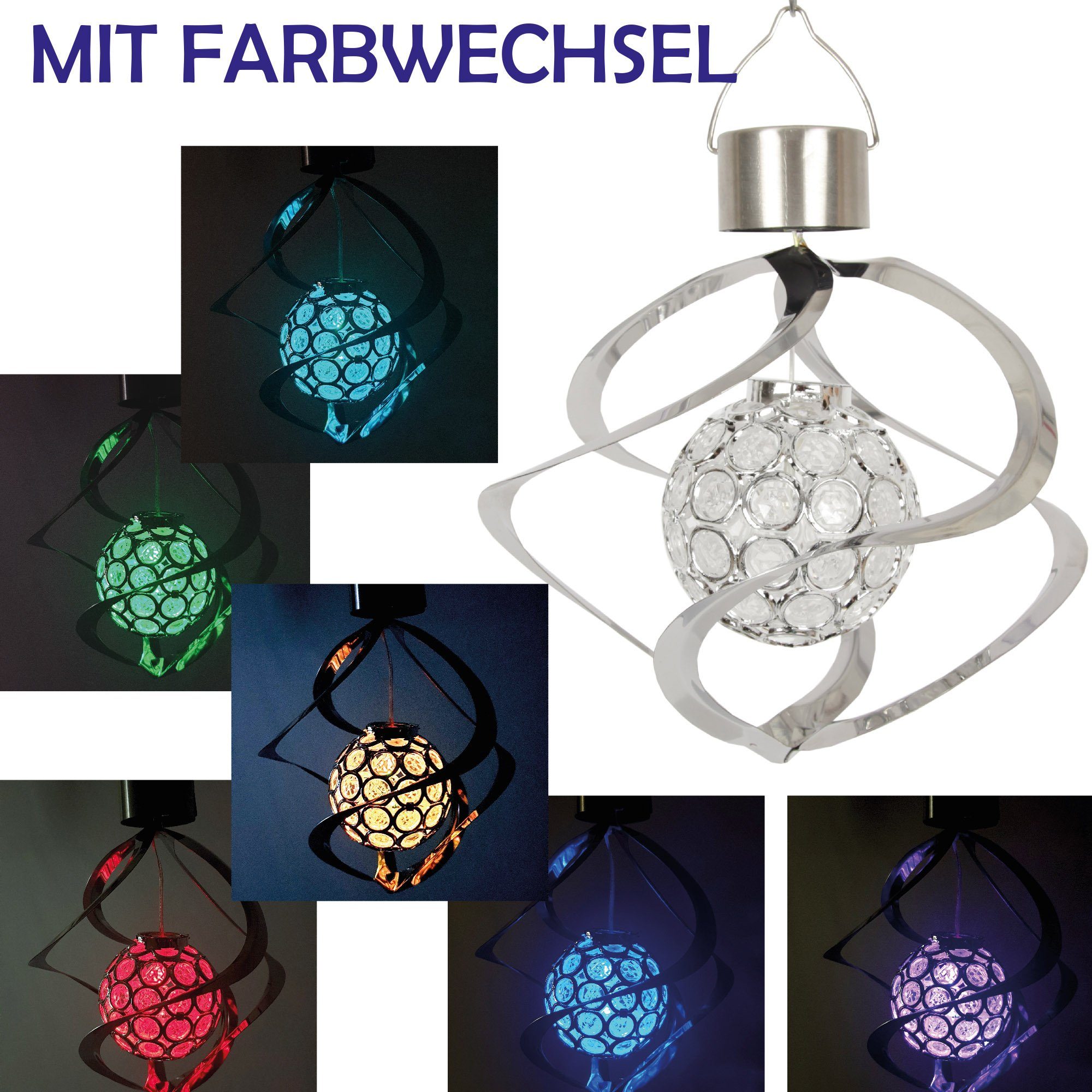 Bestlivings LED Lampion Solarleuchtkugel, LED fest integriert, Bunter Farbwechsel, LED festintegriert, Bunter Farbwechsel, LED Solarkugelleuchte (18cm)