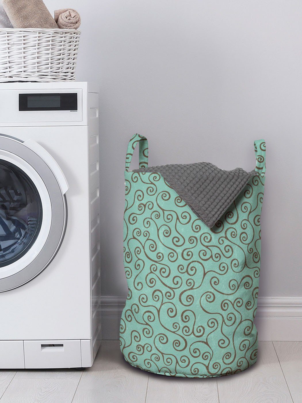 Griffen Abstrakt Kurvige für mit Elements Kordelzugverschluss Waschsalons, Wäschesäckchen Wäschekorb Abakuhaus Bicolored
