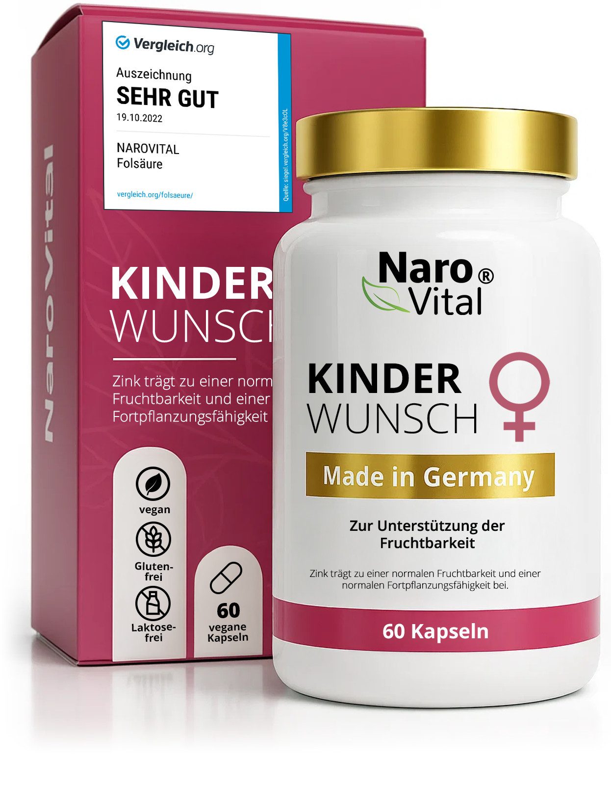 NaroVital Kinderwunsch Pränatale Витамины mit Folsäure (800 µg Folat) - 60 Kapseln, 60 St.