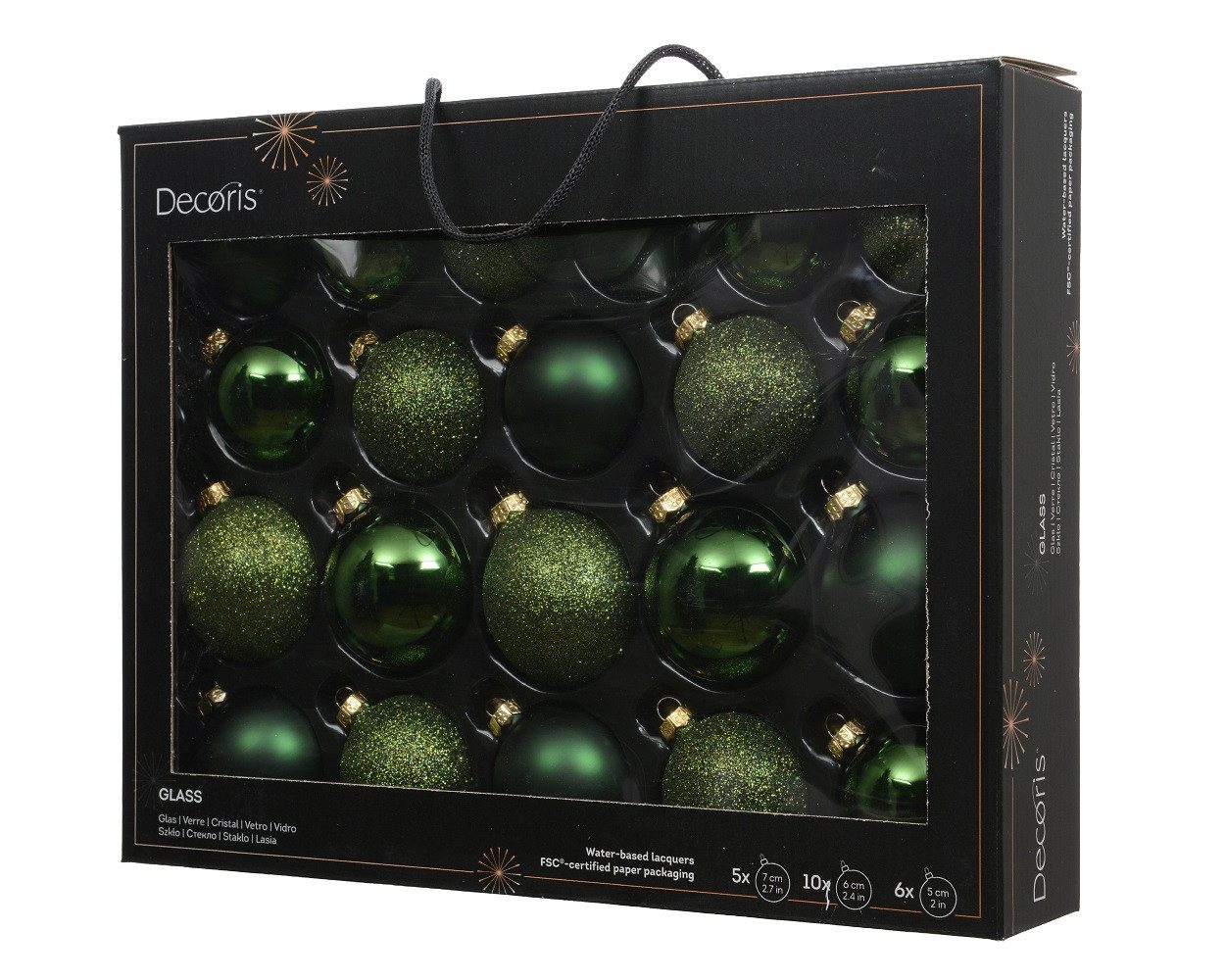 Kaemingk Weihnachtsbaumkugel, Weihnachtskugeln Glas 5-7cm 21er Set - Piniengrün