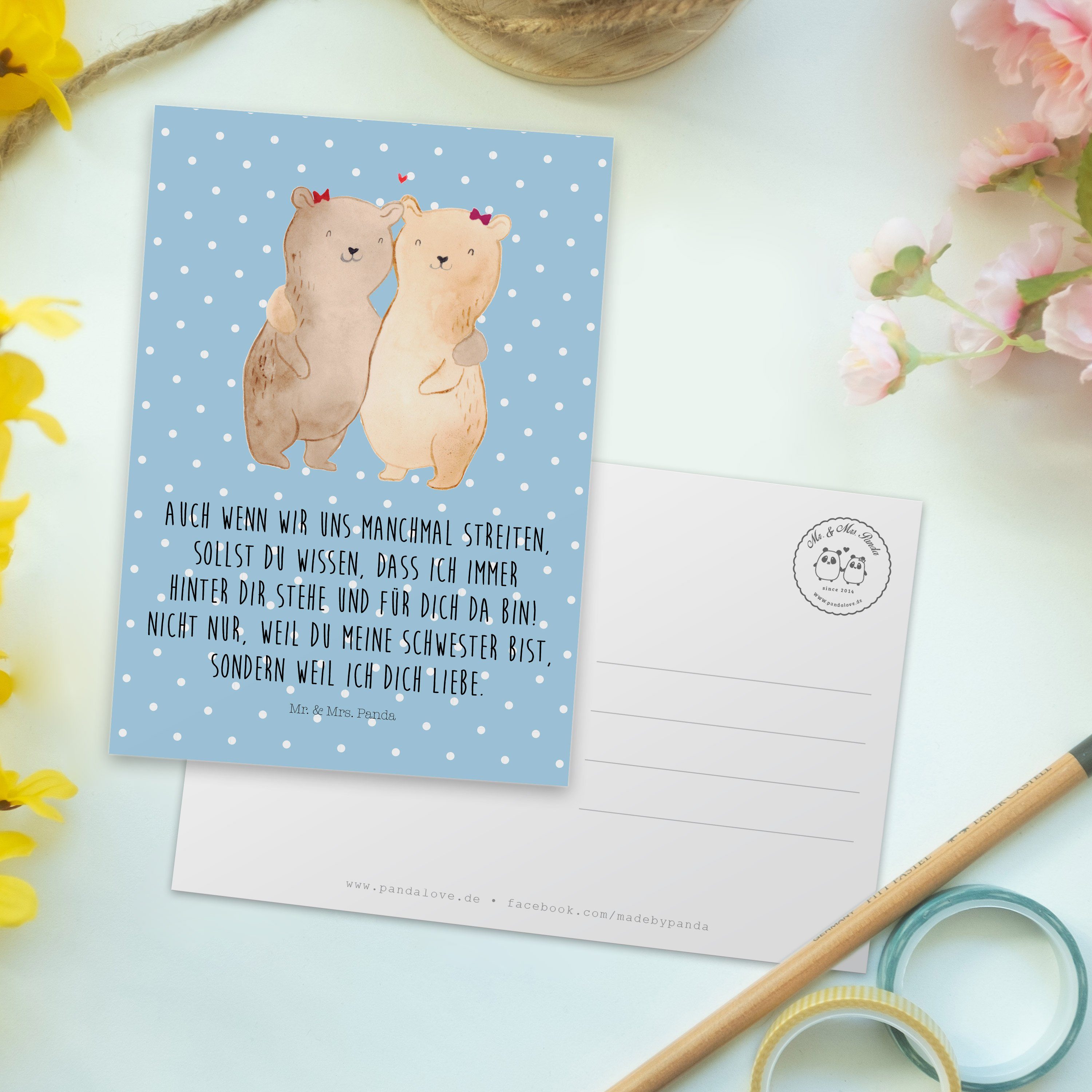 Geschenkkarte, Schwestern Pastell Mrs. Blau Panda Bären Einladung - Postkarte Mr. Geschenk, & -