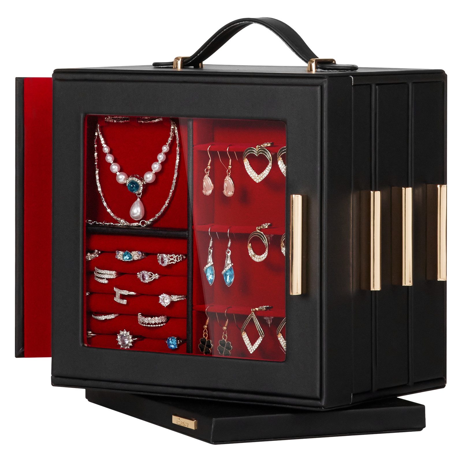 Yorbay Schmuckkasten 360° drehbar Schmuckkästchen mit 7 Schubladen, Fenster günstig online kaufen