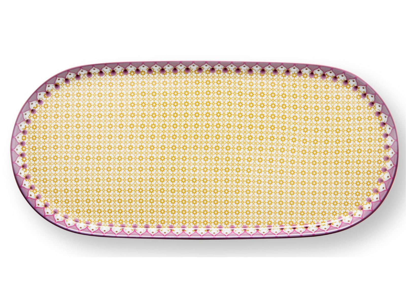 PiP Studio Tablett Lily&Lotus Tiles Yellow Milch- und Zuckertablett 25x12cm, Porzellan