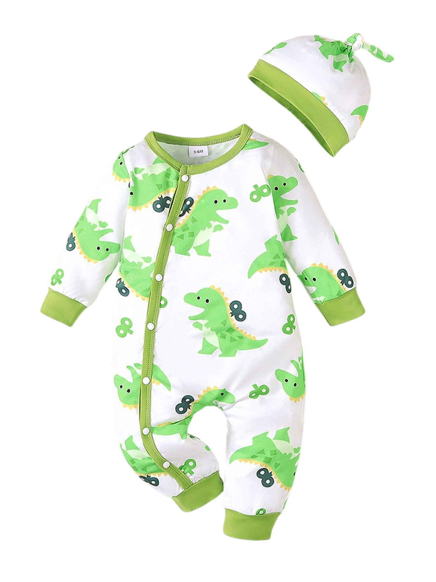 Gluckids Strampler Jungen Baby-Strampler mit Druck, Langarm Overall & Mütze, Babykleidung (2-tlg) Tier-& Auto-Print Baby-Set, Alltags Casual Basics-Set, Frühling/Herbst
