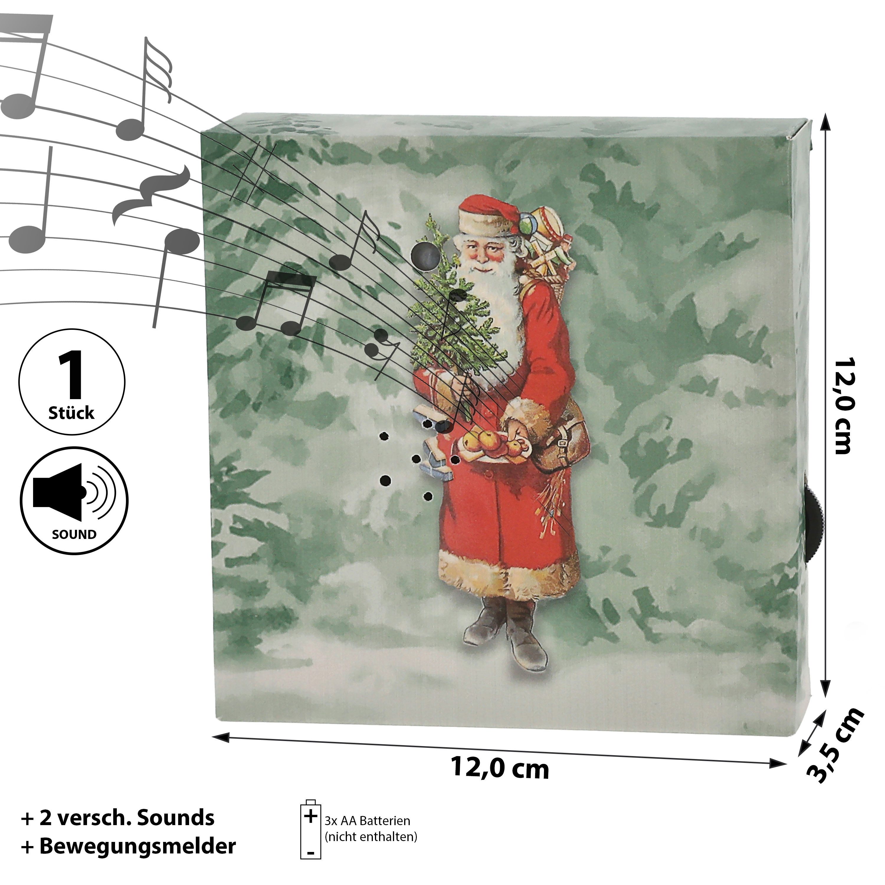 CEPEWA Bewegungsmelder Soundbox 'Santa' 2 X-Mas Sounds Bewegungsmelder 12x12x3,5cm Pappe
