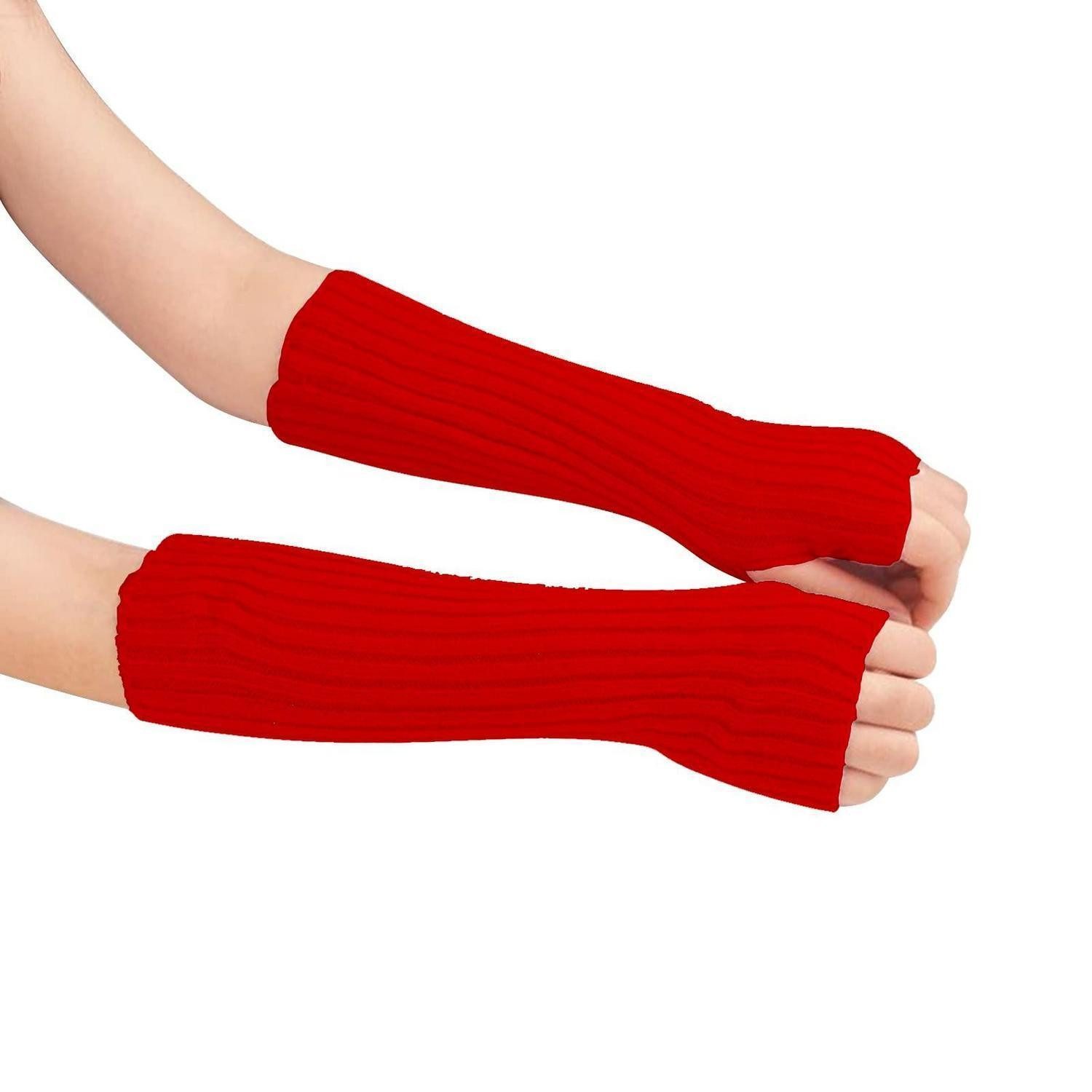 LuxusKollektion Armstulpen Armstulpen Damen Fingerlos Zopfstrick Rot (1-St)