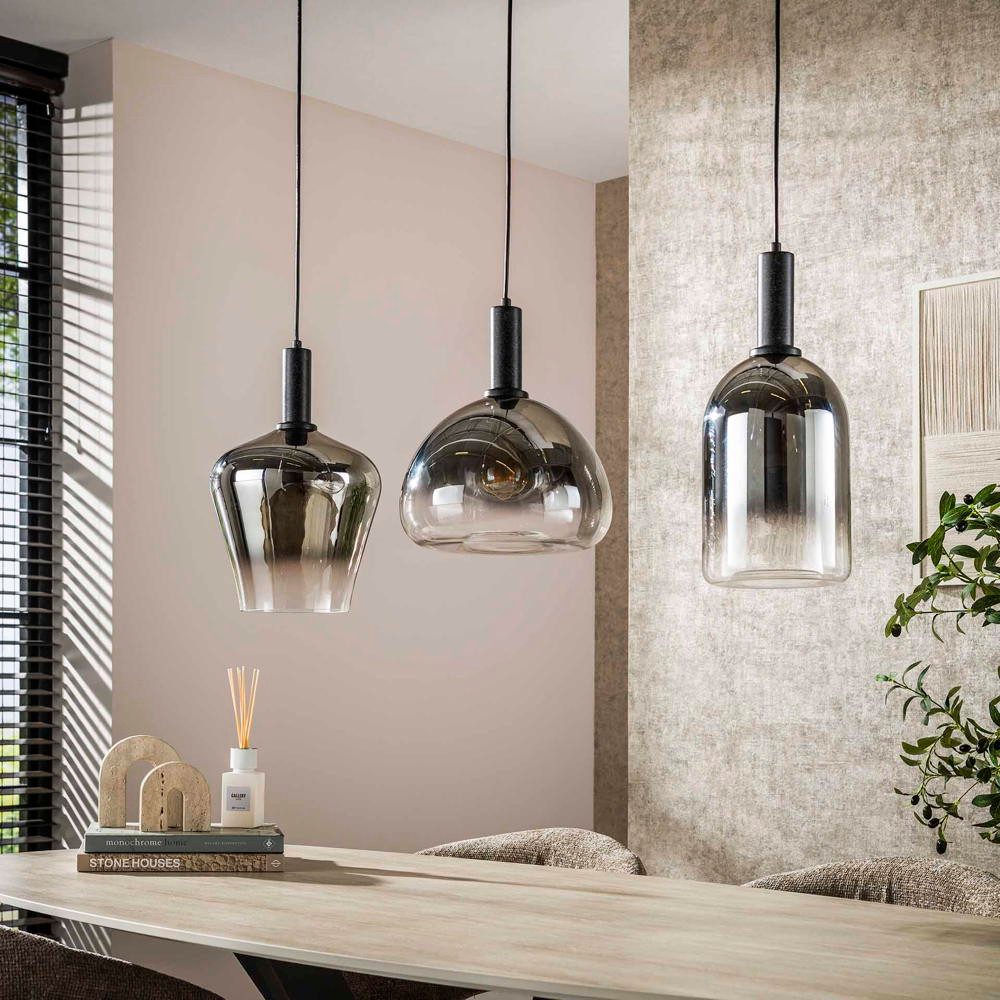 famlights Pendelleuchte famlights, Pendelleuchte Annett in Rauchglas und Schwarz E27