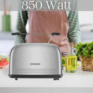 STEINBORG Toaster SB-2071, 2 kurze Schlitze, für 2 Scheiben, 850 W, Edelstahl Gehäuse,Brötchenaufsatz,Krümelschublade