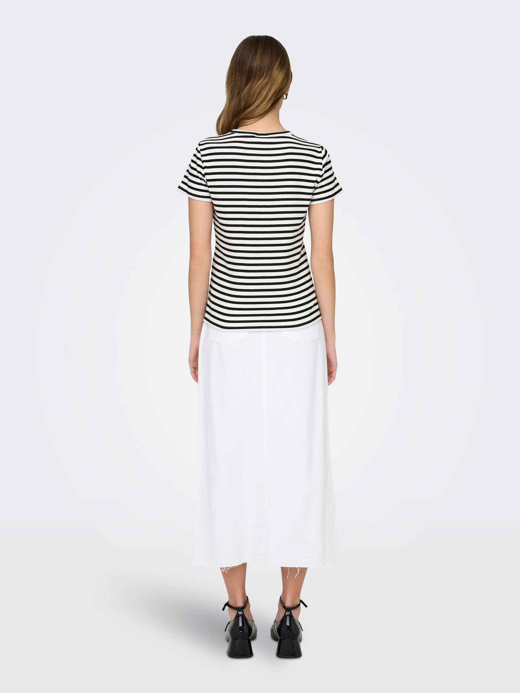 JACQUELINE de YONG T-Shirt Gestreiftes Basic Rundhals Oberteil JDYSOLAR für Baumwolle Regular Fit Rundhals Kurzarm gestreift elastisch
