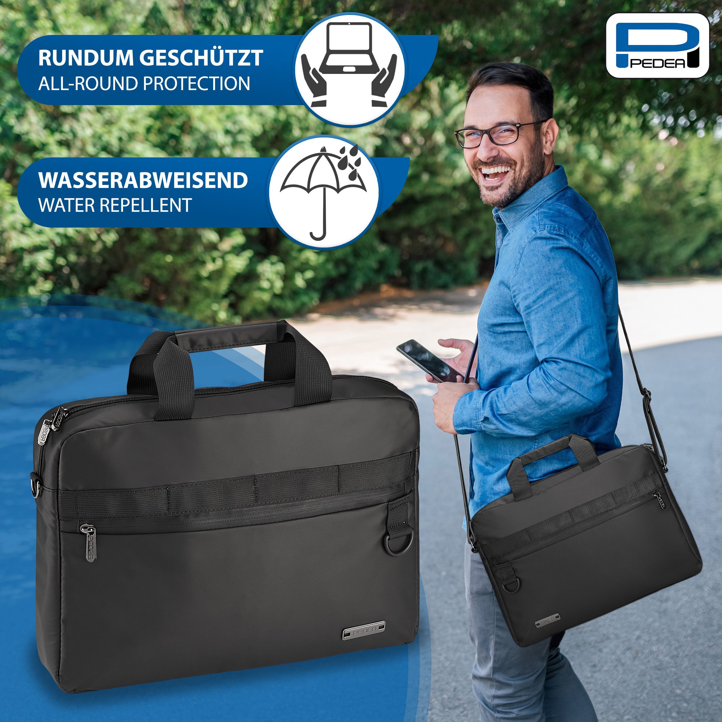 PEDEA Laptoptasche CLUTCH gepolsterte Notebooktasche 15,6 / 17,3 Zoll (Laptopfach ca. 40 x 27 x 7 cm), bis 15,6 Zoll (39,6 cm) gepolstert, wasserabweisend, Schultergurt