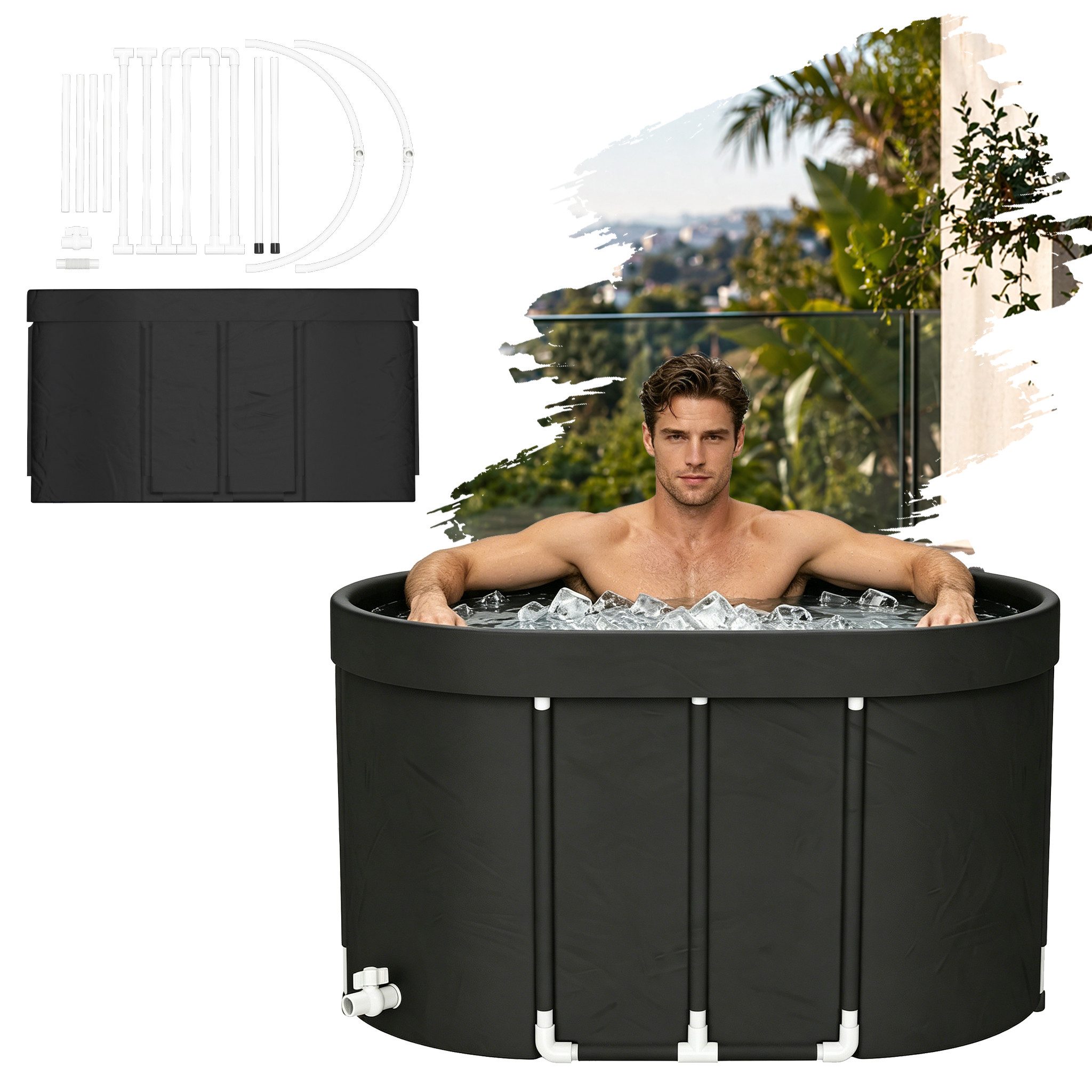 FIVMEN Badewanne Eisbadewanne Schwarz 512L, isolierte PVC-Wanne, Garten Balkon, Eisbad Tonne für Sportler Erwachsene Kältebecken