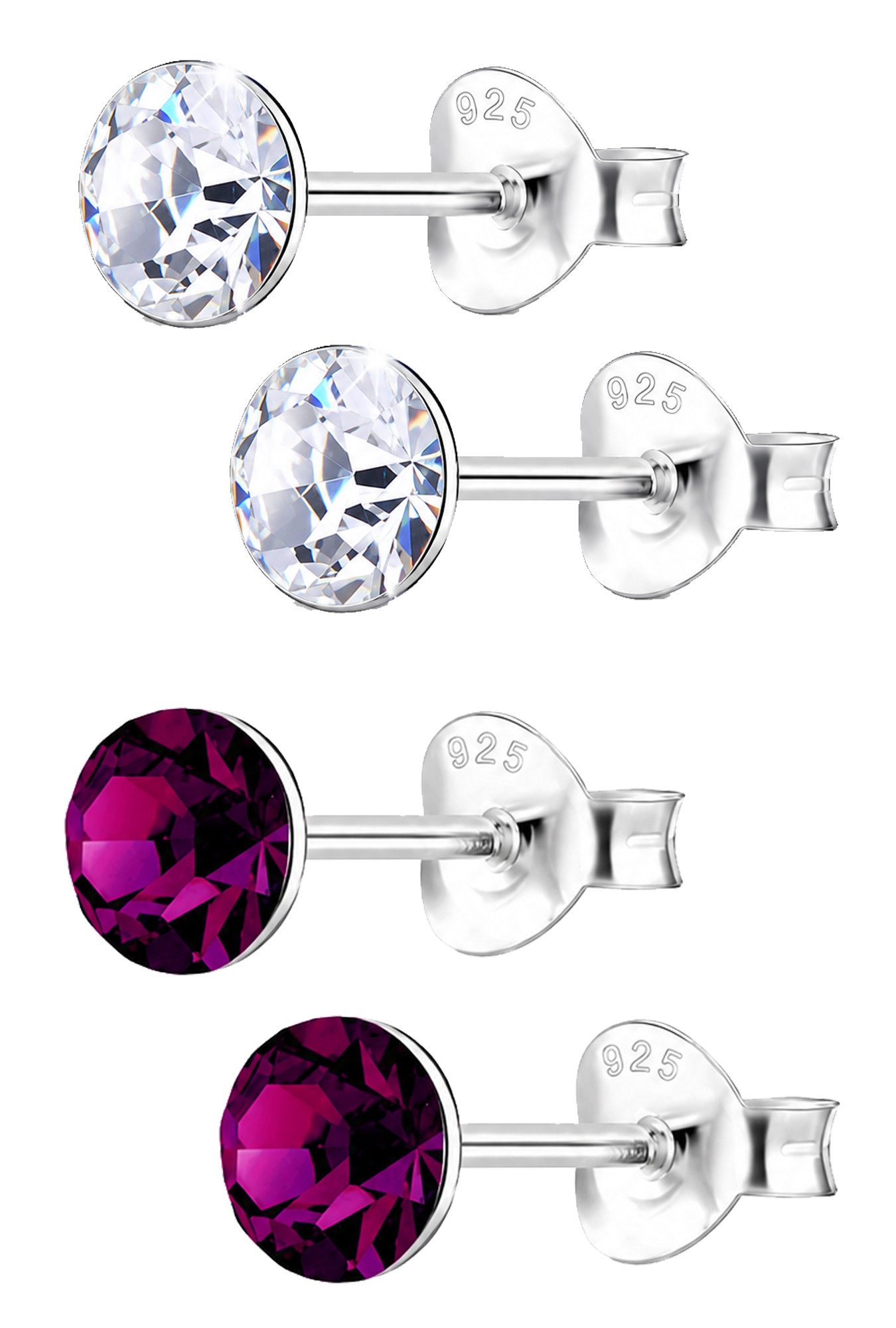 Limana Ohrstecker-Set 2 Paar Basic Zirkonia Ohrringe Mädchen Damen 925 Silber rund 5 mm (inkl. Dose), Geburtstag Weihnachten Muttertag