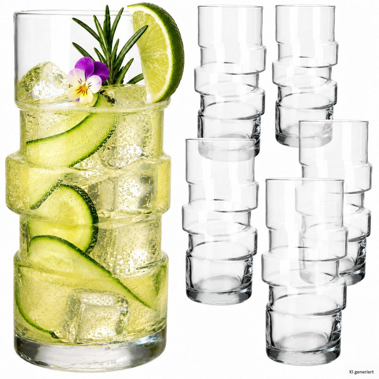 MamboCat Cocktailglas 6x Stapel Cocktailgläser 400ml Longdrinkglas Trinkglas Limo Eistee, Glas
