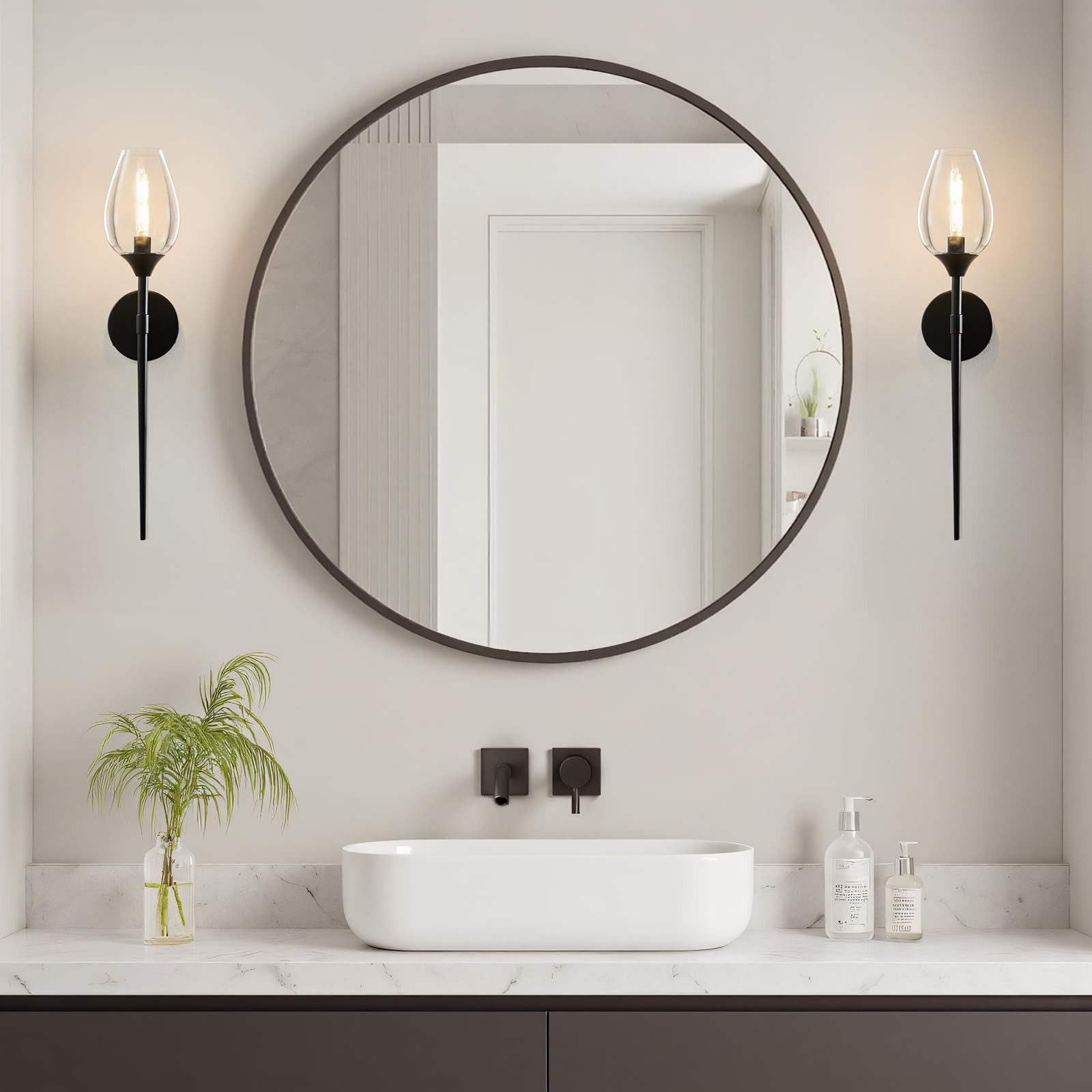 MUPOO Wandleuchte Schwarze Wandlampe aus Glas mit Lampenschirm in Weinglasform, LED wechselbar, mit E14-Glühbirne,für Schlafzimmer und Wohnzimmer – Bild 4 von 5