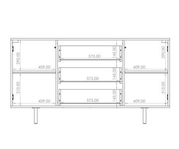 Furnix Kommode Nadija K2D3SZ Sideboard mit Schubladen und Metallfüßen Farbauswahl, Lamellenoptik, pflegeleicht, Made in EU