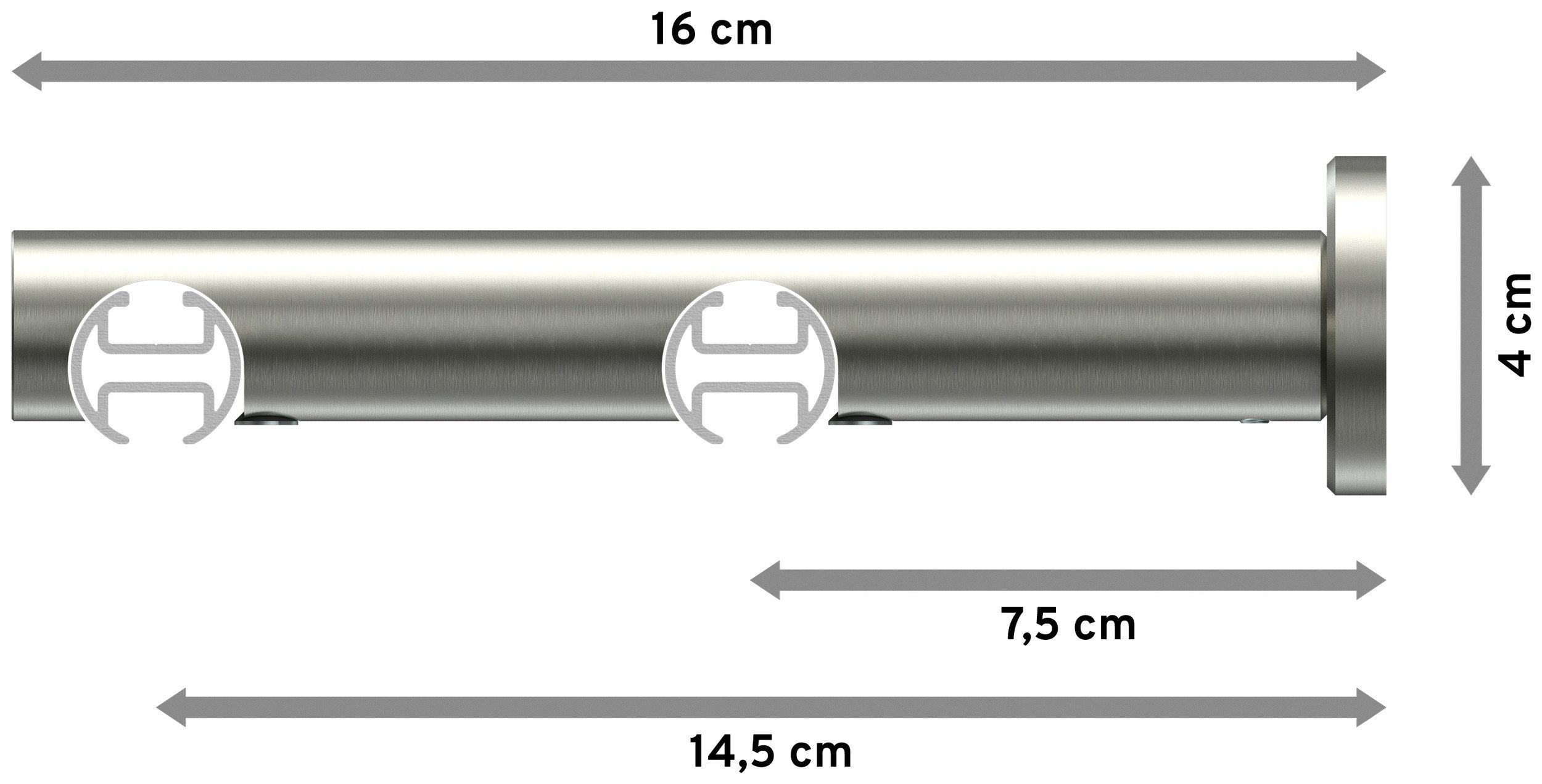 INTERDECO Innenlaufschiene Platon Verano, Ø 20 mm, 2-läufig, Fixmaß, kürzbar, Wandmontage, Aluminium, Schwarz / Edelstahl-Optik / Bicolor
