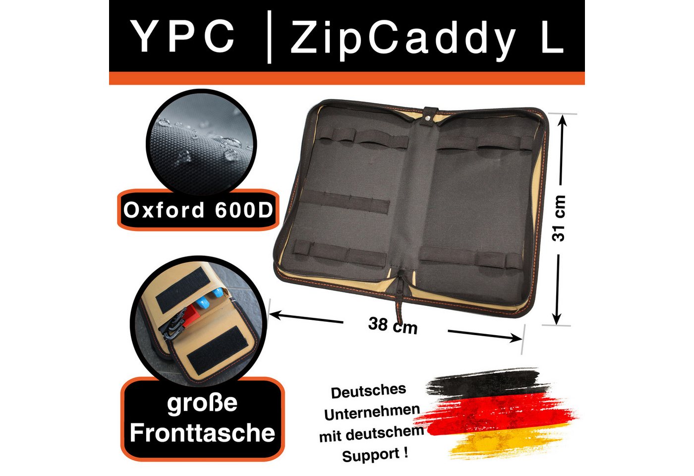 Thumbnail - YPC Werkzeugtasche "ZipCaddy L" Werkzeug Organizer 31x17x5cm, reißfest, robust, wasserabweisend, stabil, modern