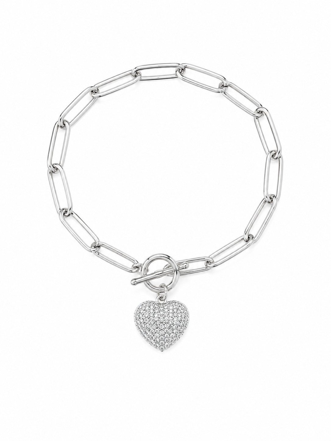 Brise Schmuck Armband Edelstahl Armband Damen Herz – Verstellbares Gliederarmband Silber, Verstellbar, 100 % Edelstahl, Herz-Anhänger, Strass-Detail, Rostfrei
