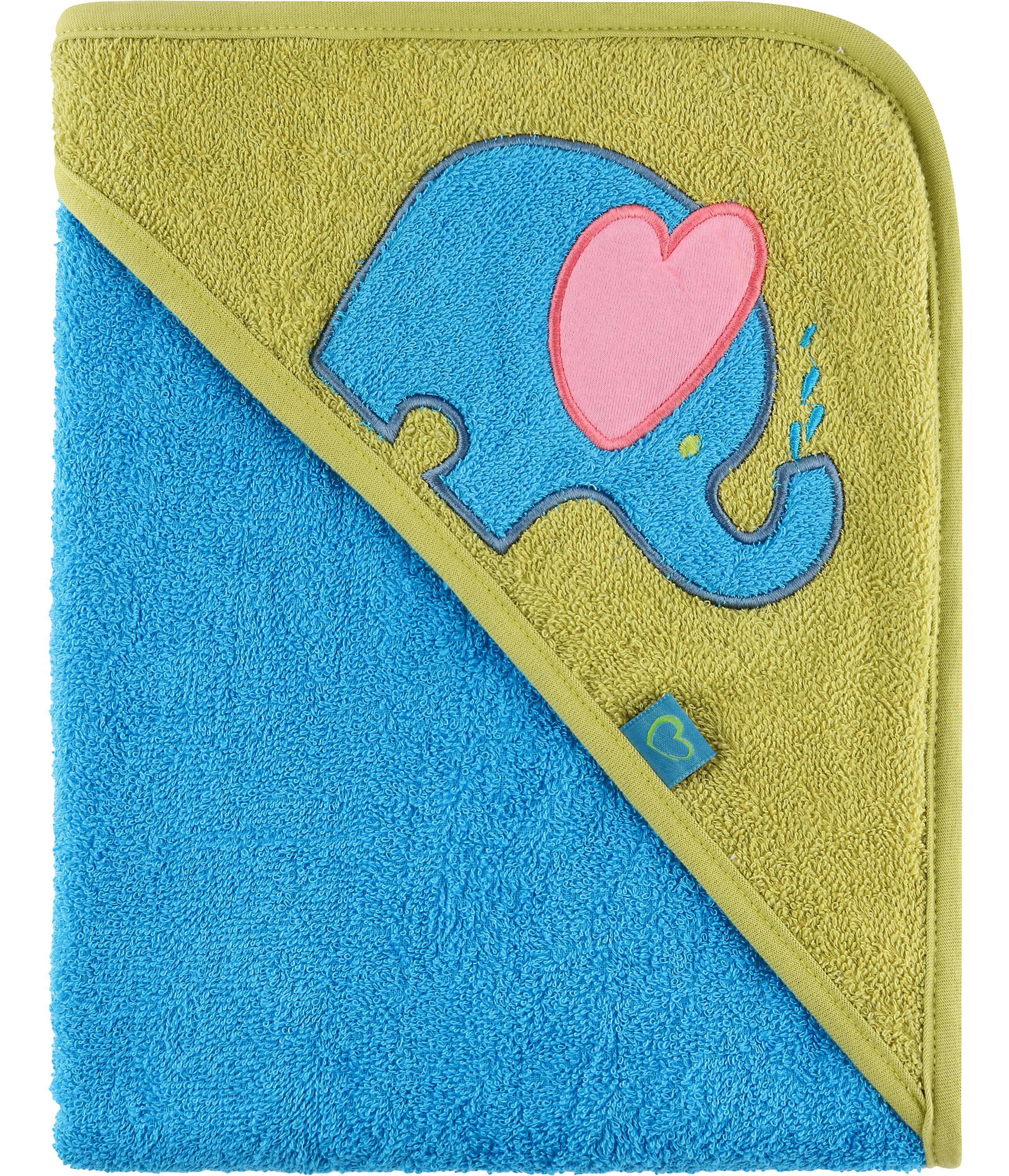 Be Mammy Handtücher Kapuzenhandtuch Babyhandtuch aus Baumwolle 100cm x 100cm BE20-240-BBL, Frottee (1-St) Blau - Elefant