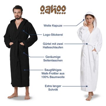 OAHOO Bademantel Unisex Frottee Bademantel mit Kapuze 100% Baumwolle, Extra-Lang