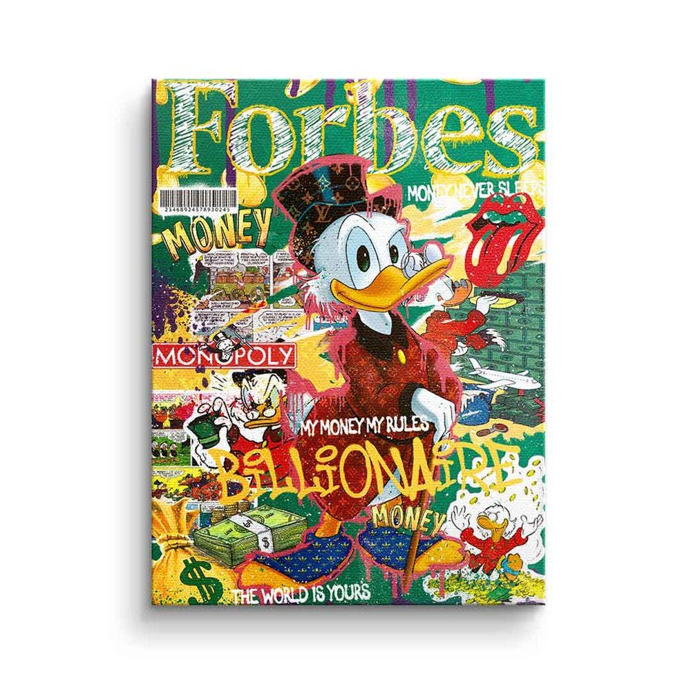 Dagobert Duck Leinwandbild Comic Rahmen Pop Leinwandbild, DOTCOMCANVAS DOTCOMCANVAS® silberner collage Art Forbes